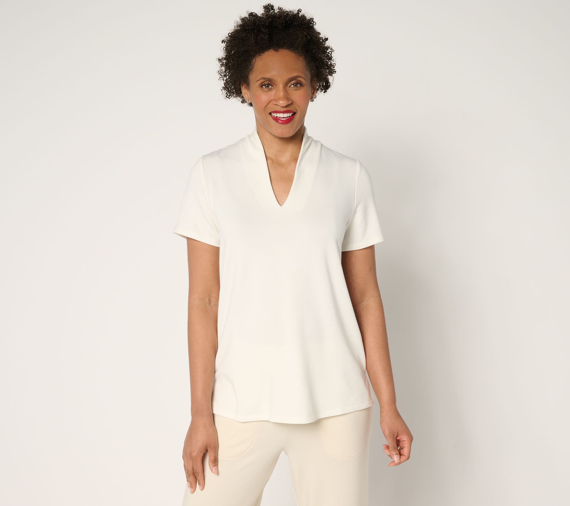 "As Is" Brandis Dress Out Loud Acquitted Knit High V-Neck Short Slv Top