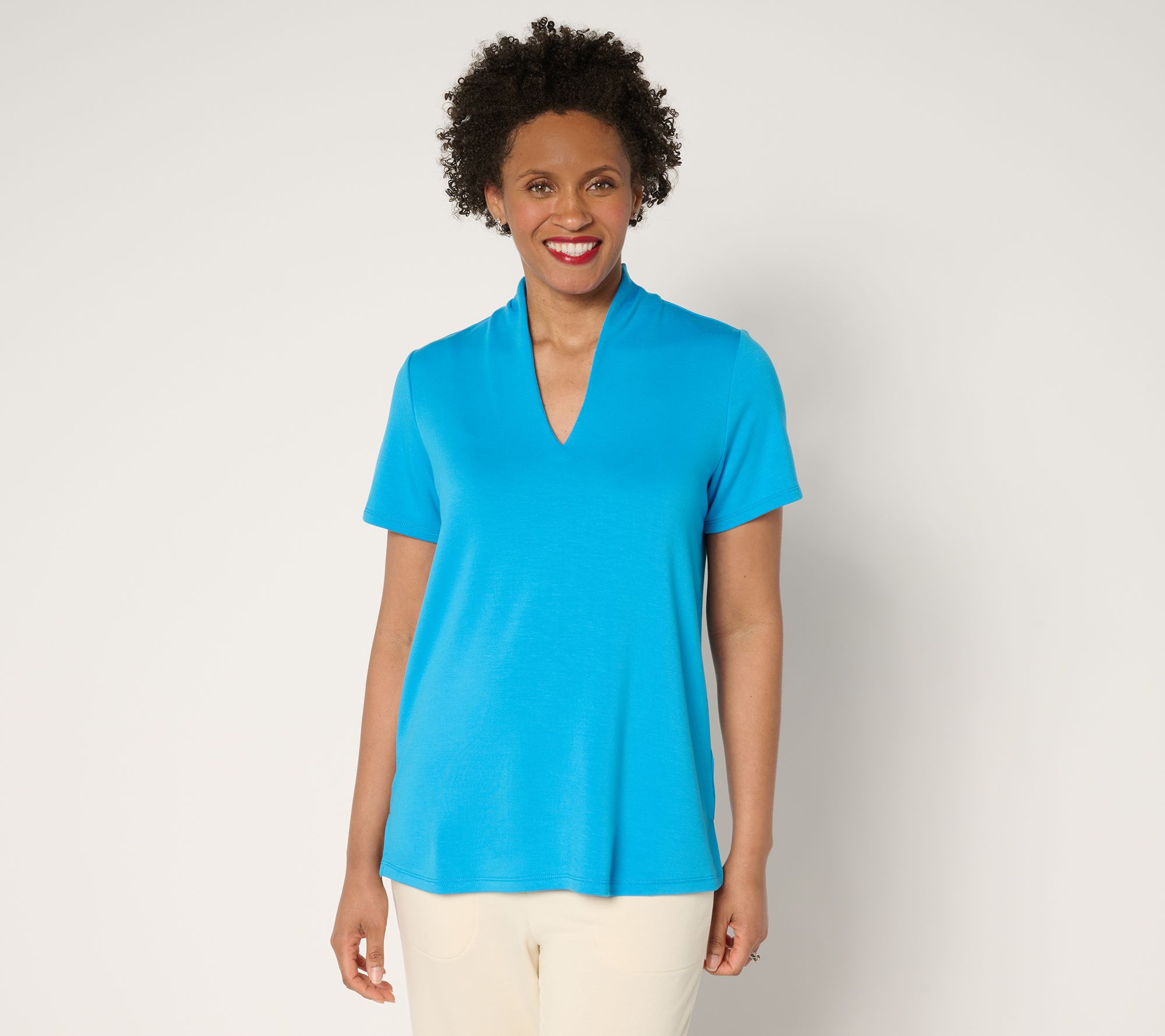 "As Is" Brandis Dress Out Loud Acquitted Knit High V-Neck Short Slv Top