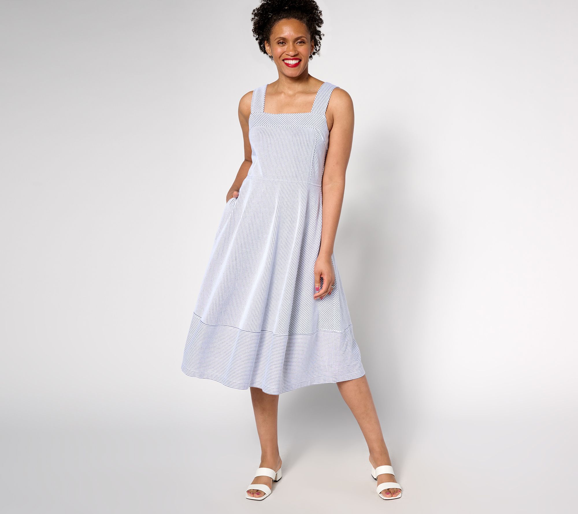 "As Is" Isaac Mizrahi Live! Pet Yacht Club Knit Seersucker Midi Dress