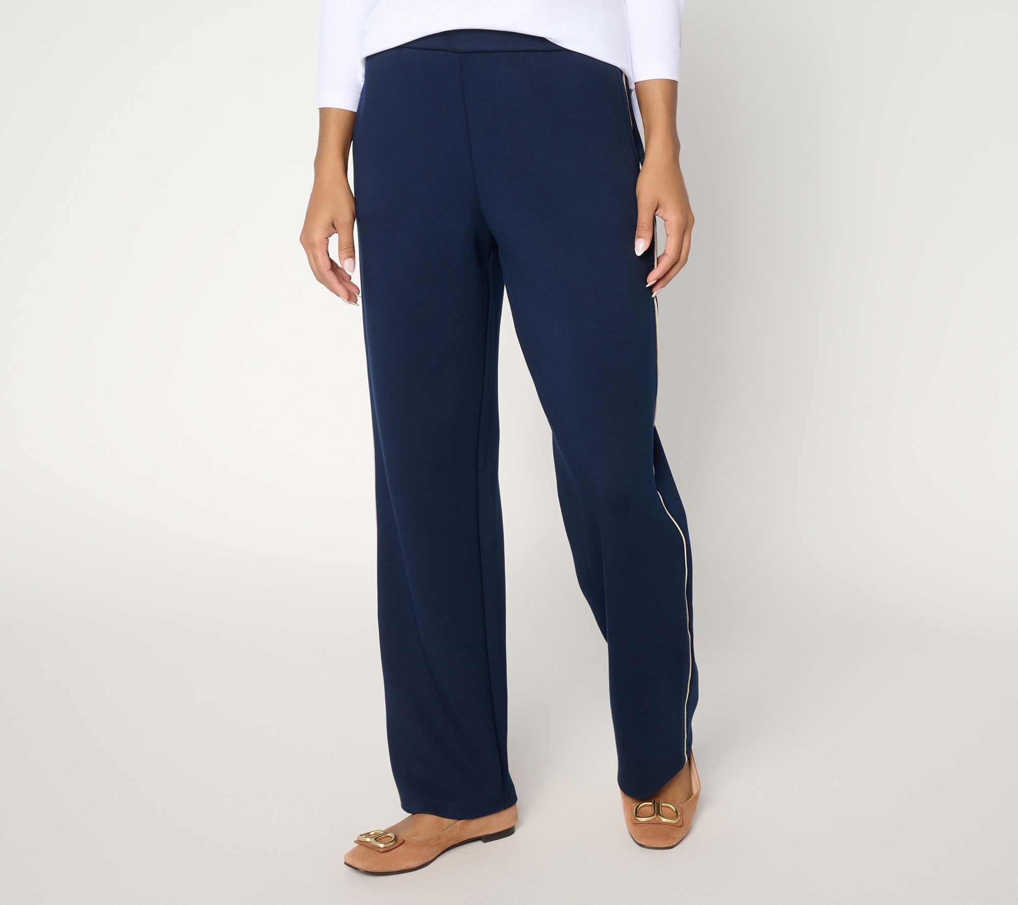 Susan Graver Weekend Serene Knit Wide Leg Pant w/Side Piping