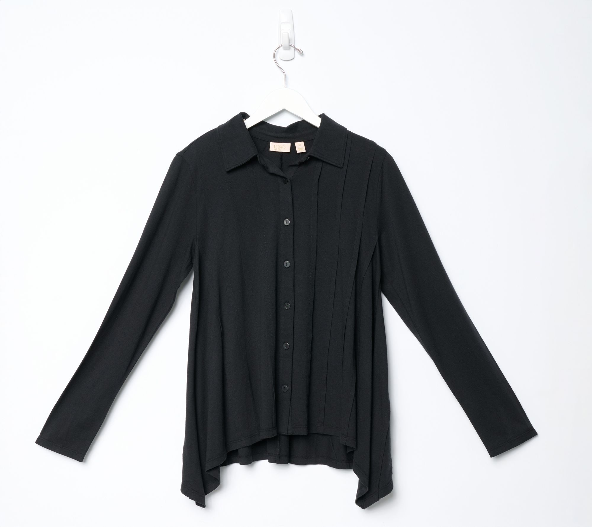 LOGO Lavish by Lori Goldstein Shark Bite Shirt with Pintuck Detail