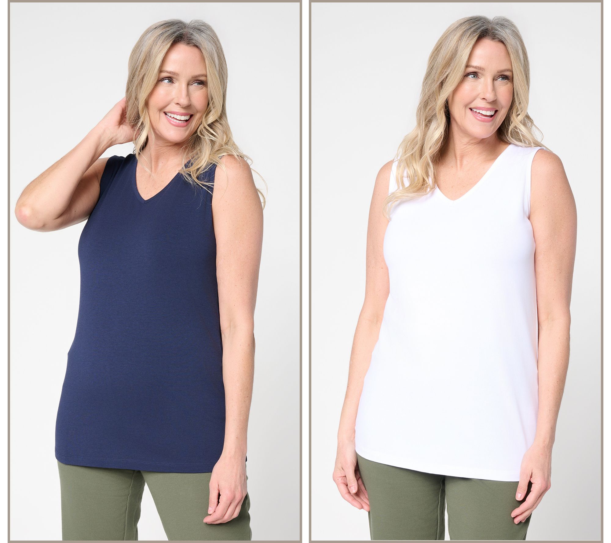 Denim & Co. Essentials 2 Pack So Soft Jersey V-Neck Tank Tops