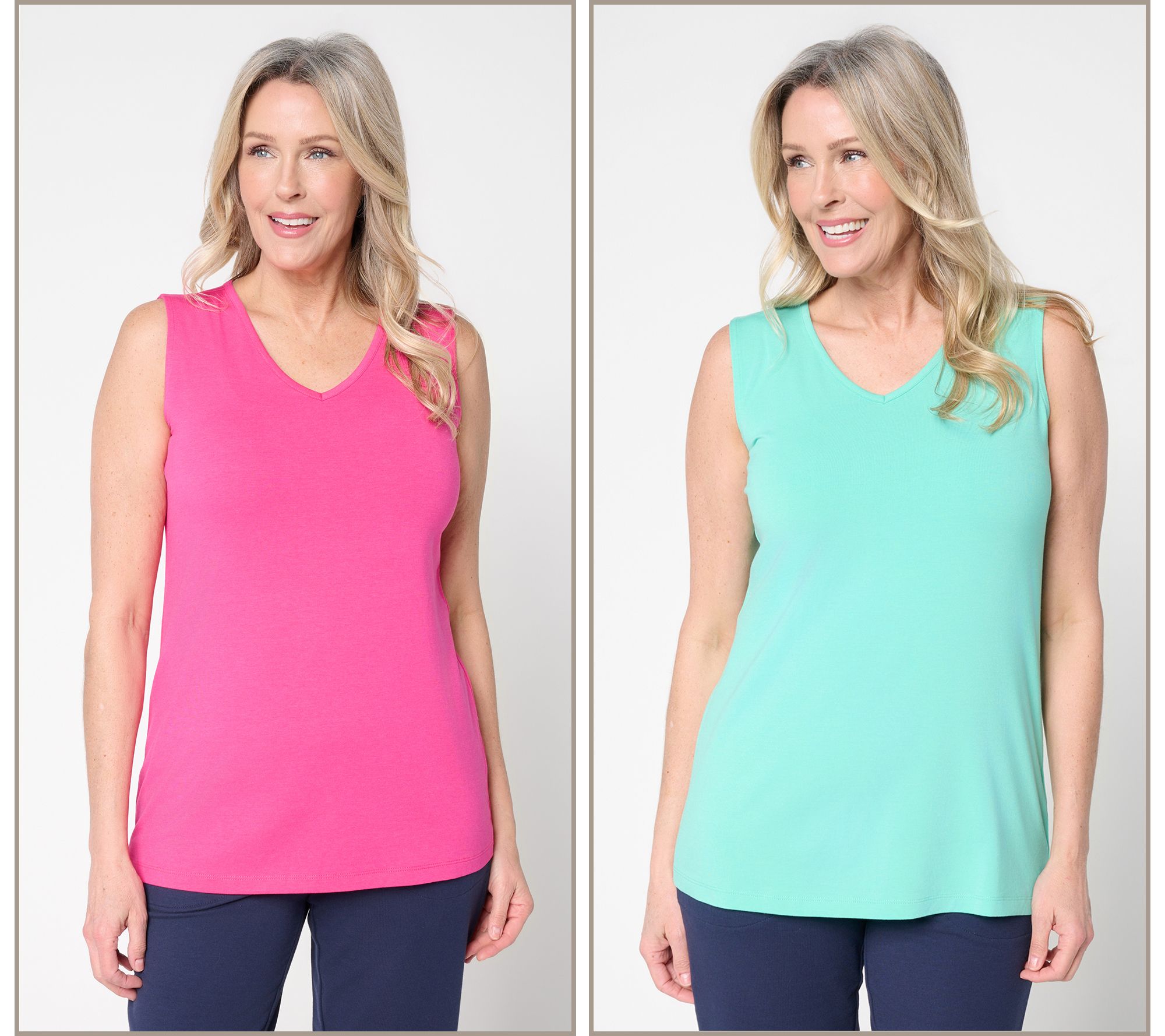 Denim & Co. Essentials 2 Pack So Soft Jersey V-Neck Tank Tops