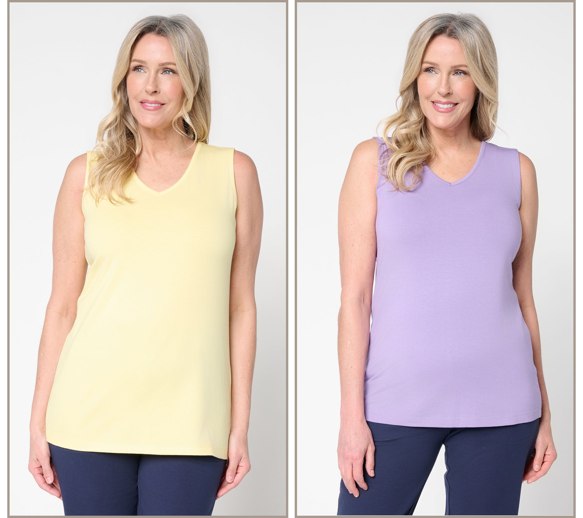 Denim & Co. Essentials 2 Pack So Soft Jersey V-Neck Tank Tops
