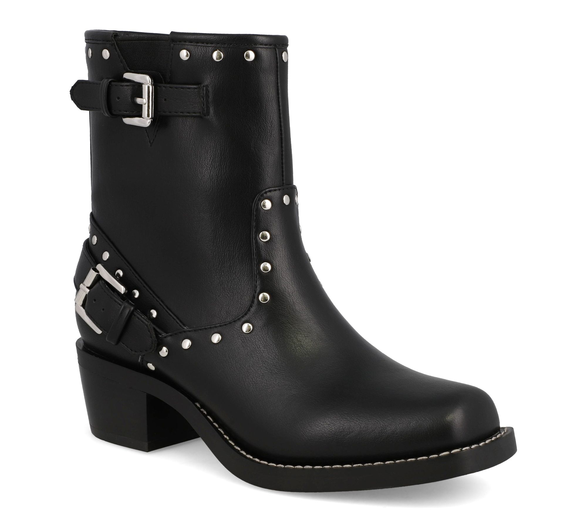 MIA Square Toe Studded Buckle Booties - Delores