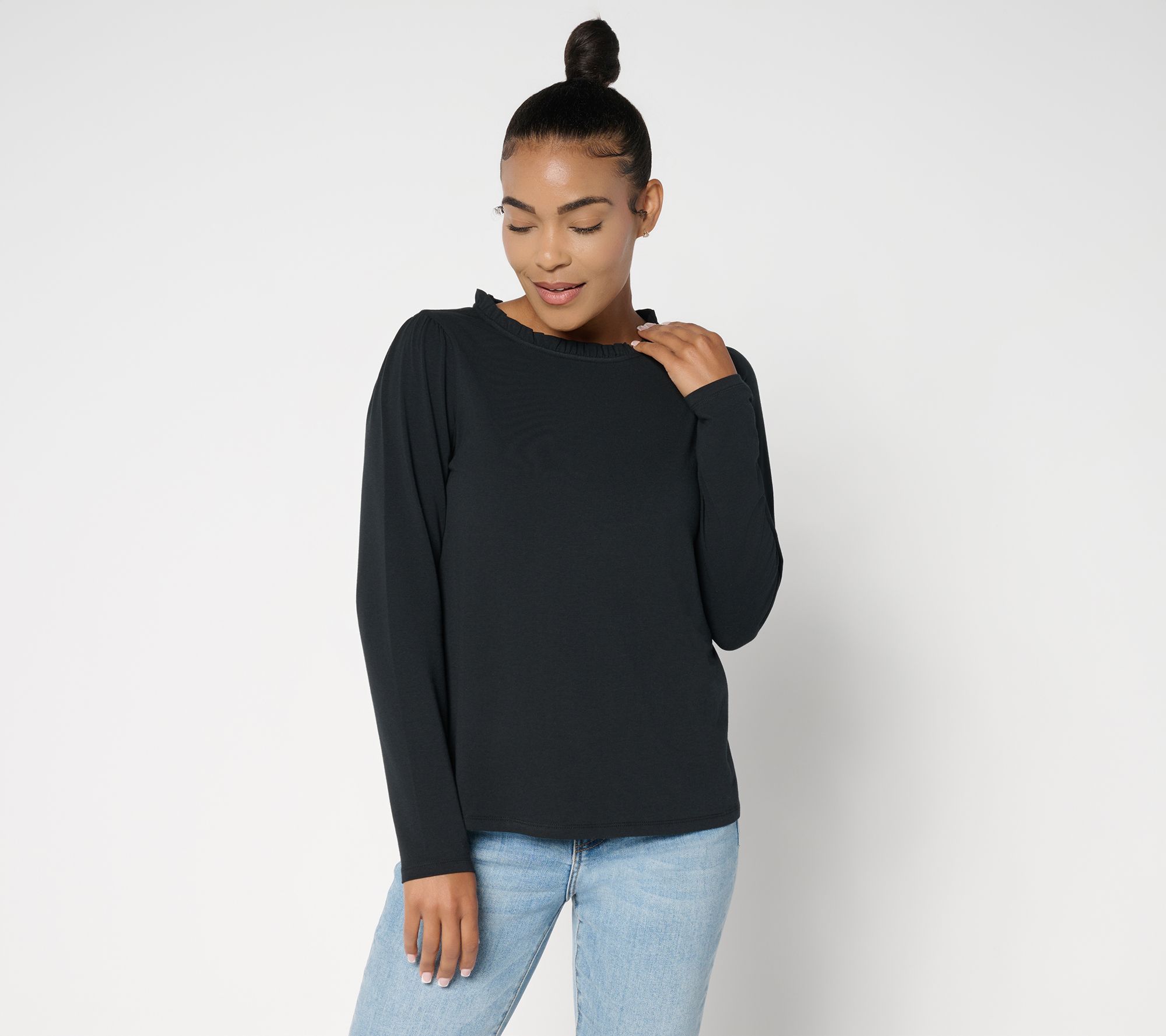 "As Is" AnyBody Cozy Knit Ruffle Neck Long Sleeve Top