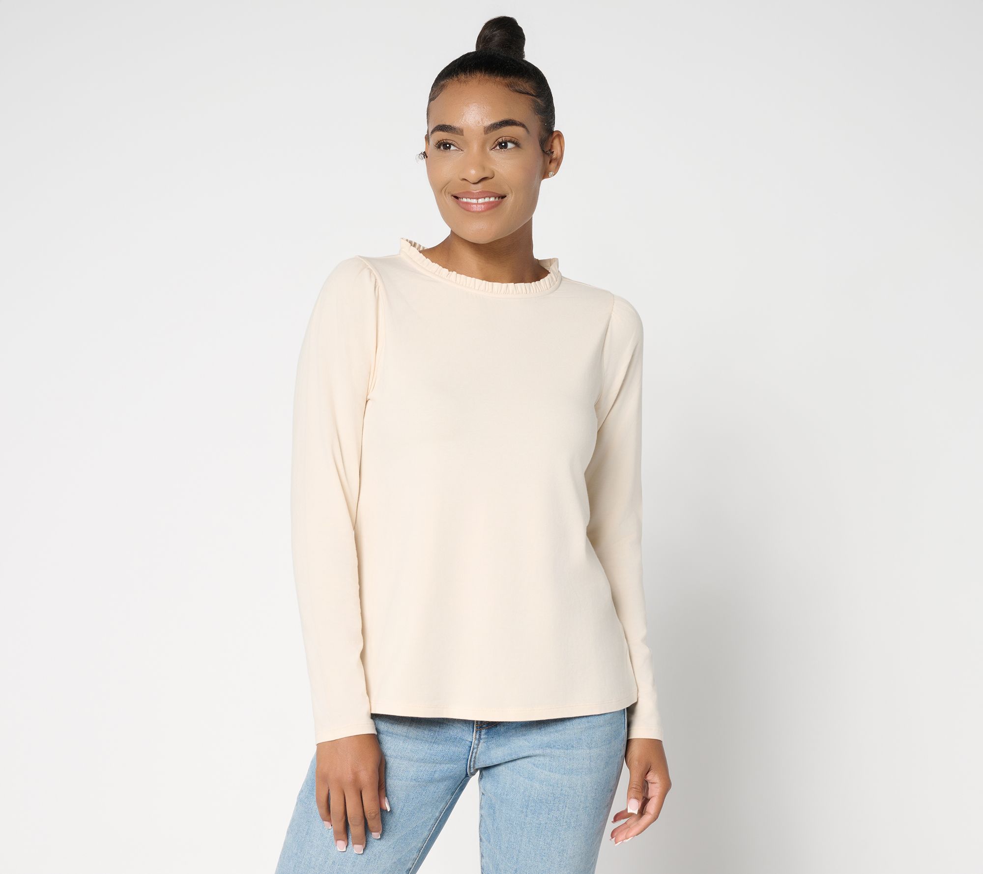 "As Is" AnyBody Cozy Knit Ruffle Neck Long Sleeve Top