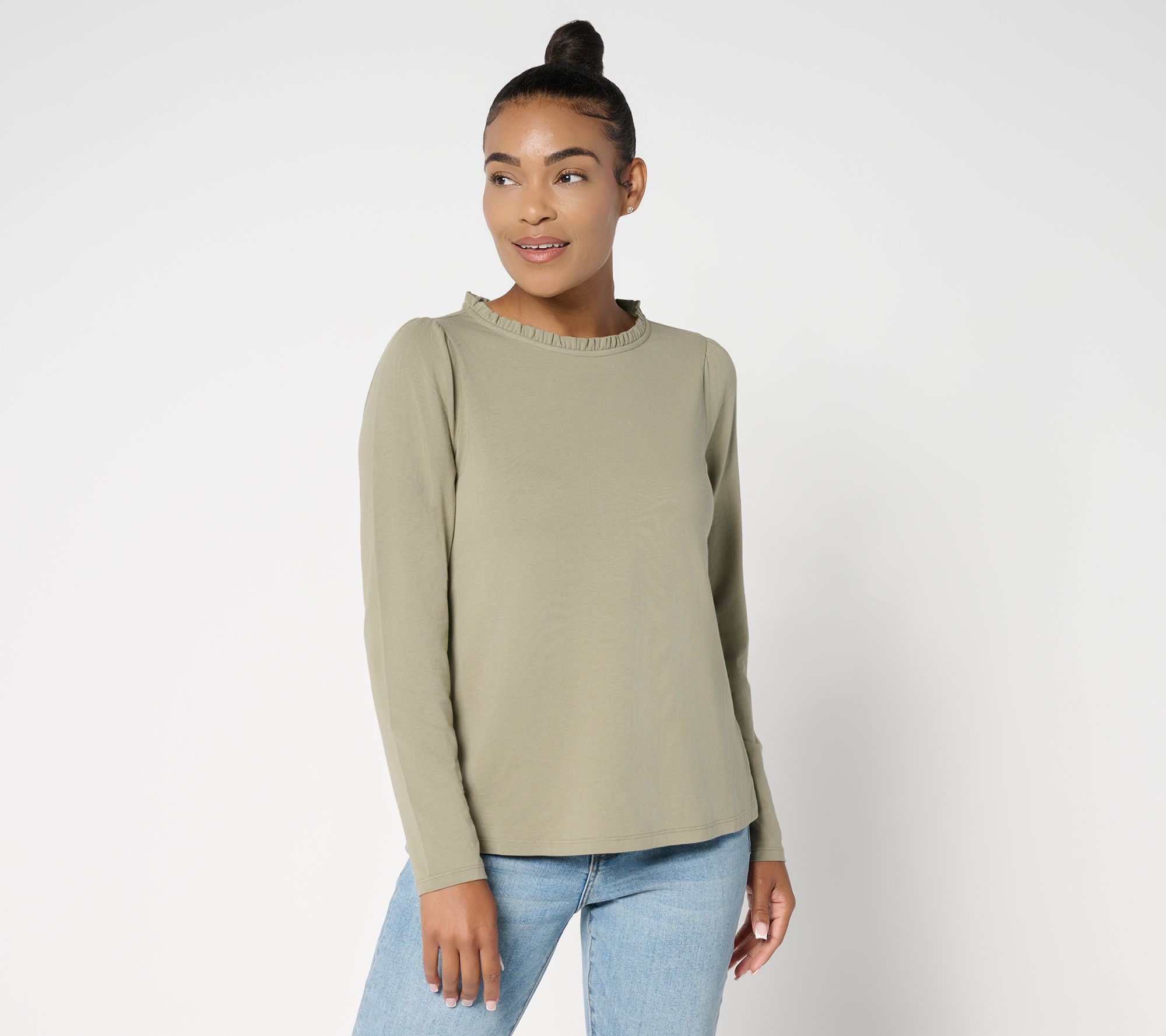 "As Is" AnyBody Cozy Knit Ruffle Neck Long Sleeve Top