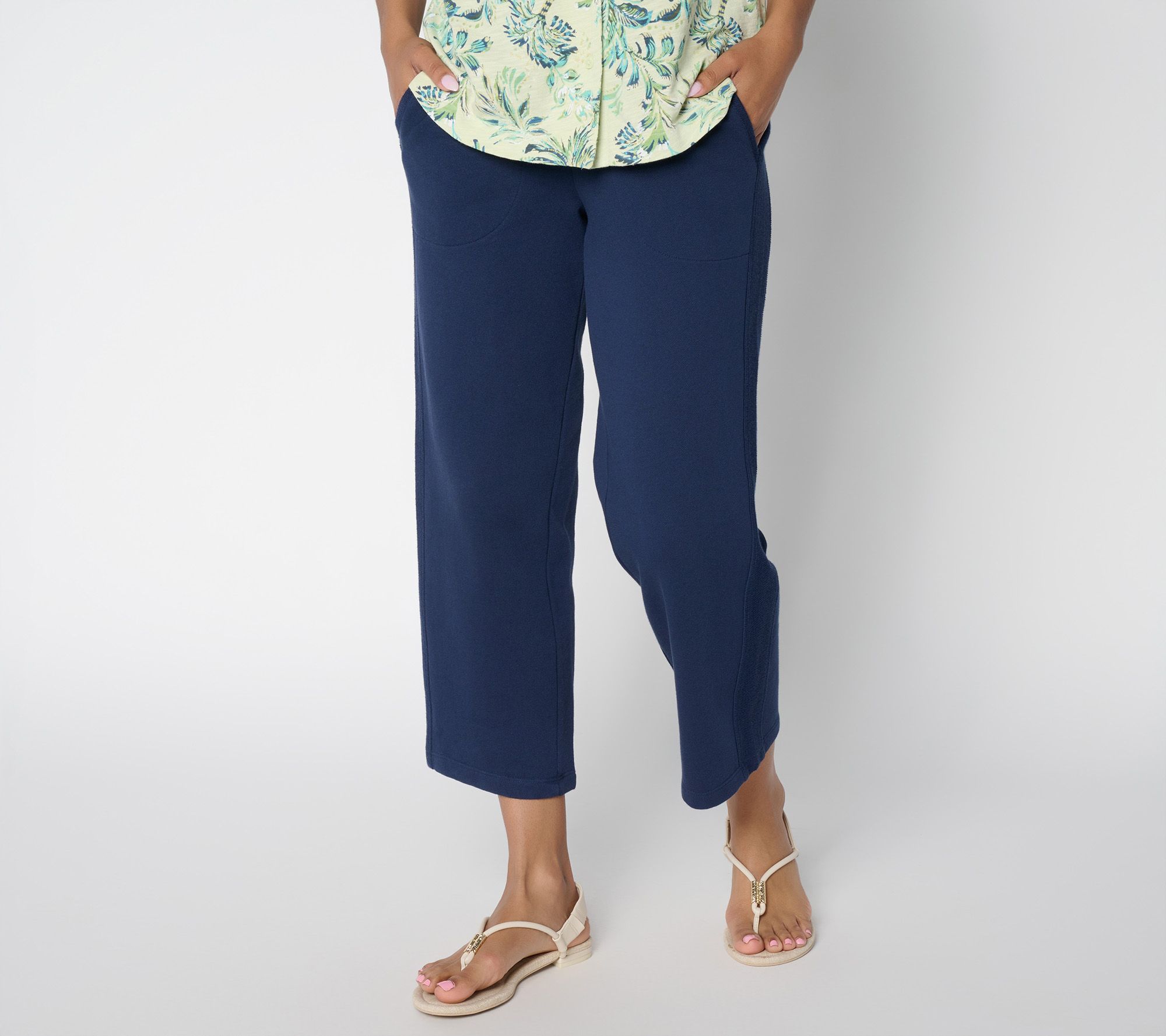 Denim & Co. Beach Regular Tideline Terry Crop Pants with Pockets