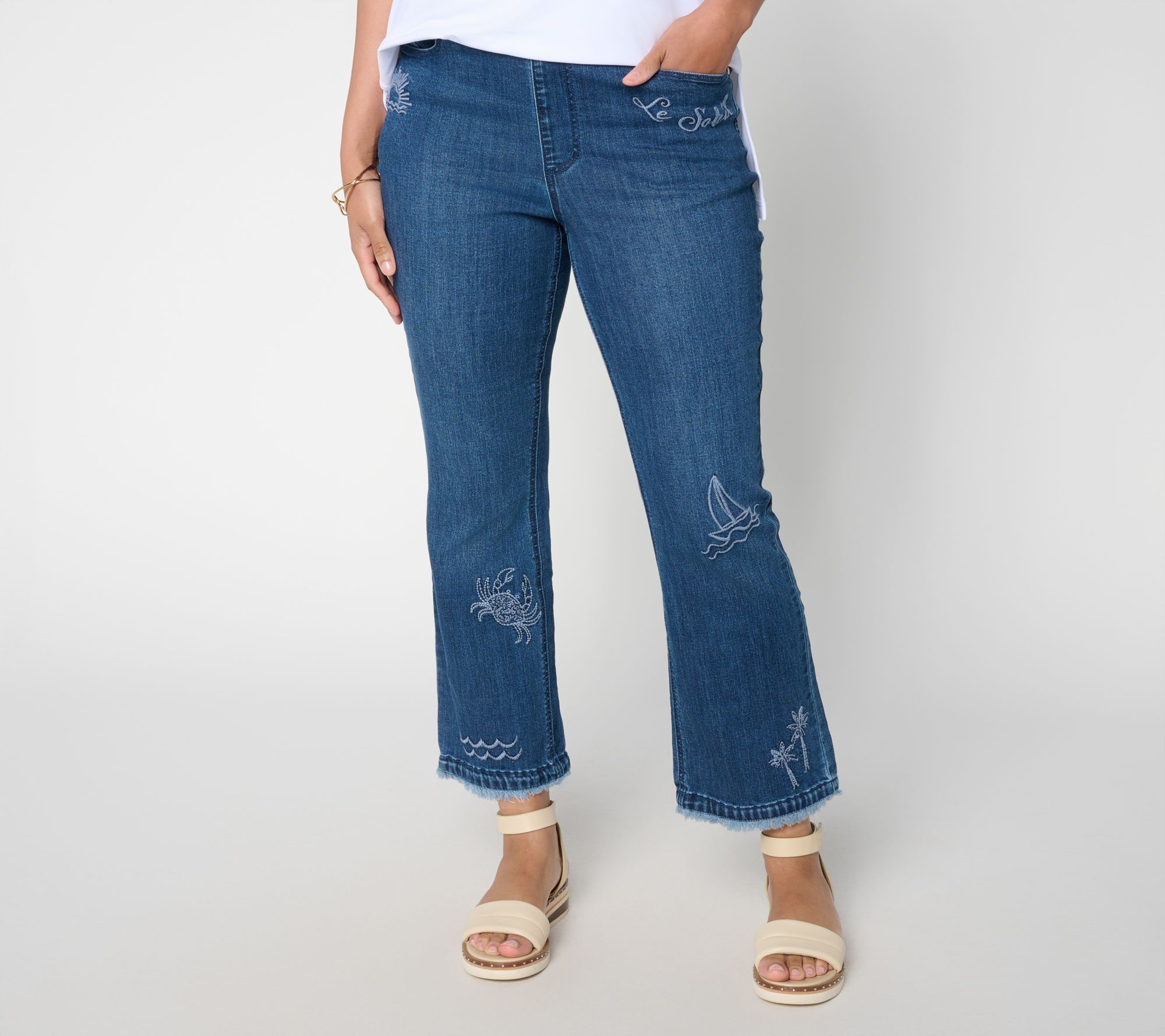  Susan Graver Regular Stretch Denim Soleil Emboidered Jeans