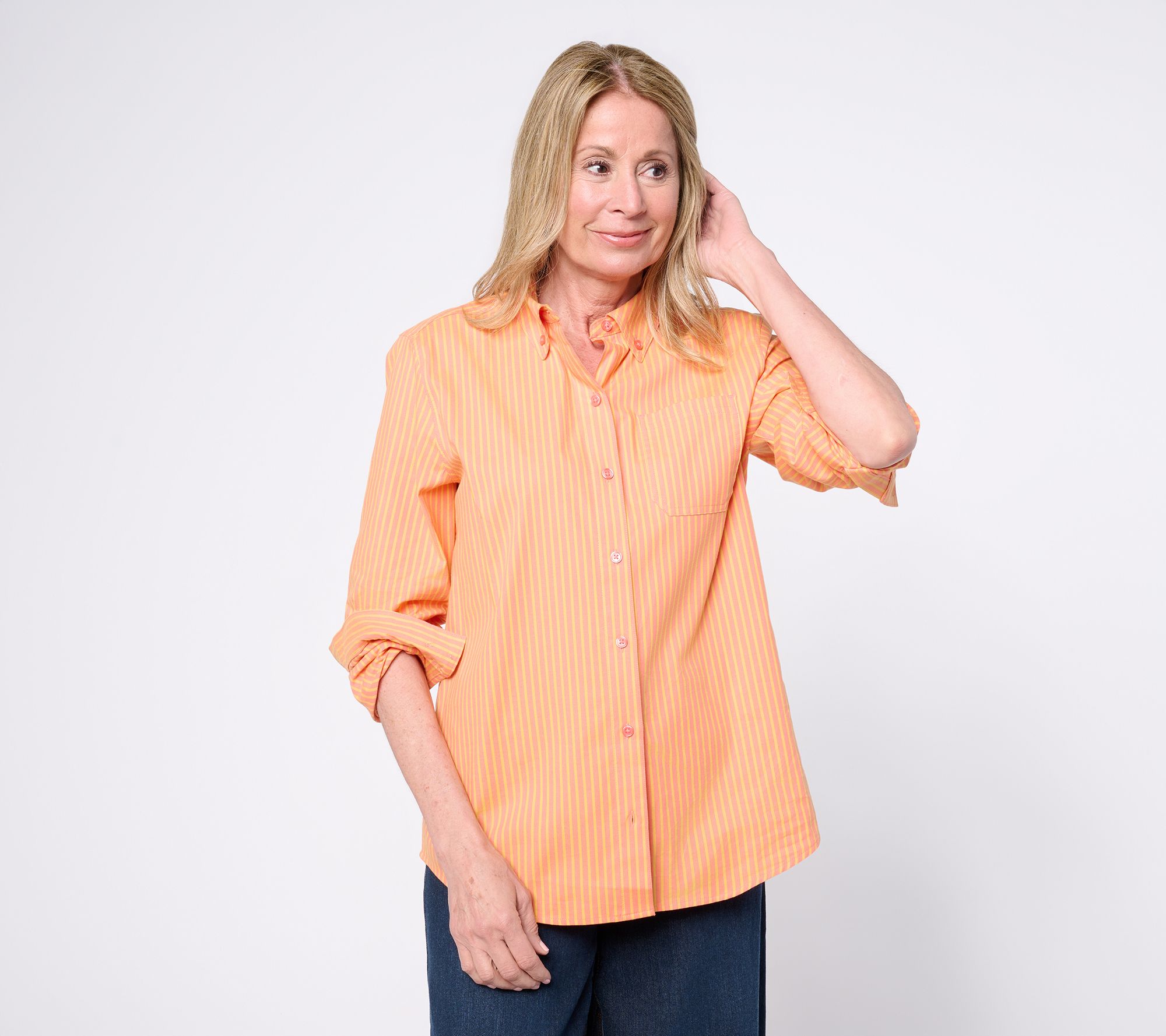 Studio Park x Mary DeAngelis Yarn Dye Stripe Button Down Collared Shirt
