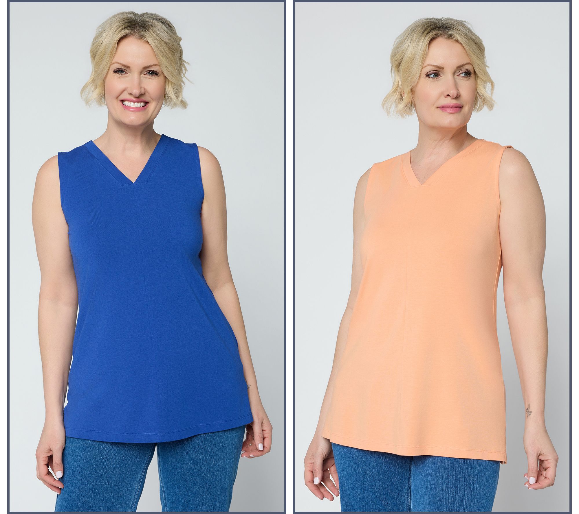 Denim & Co. Essentials Regular 2-Pack Favorite Jersey V-Neck Tunics