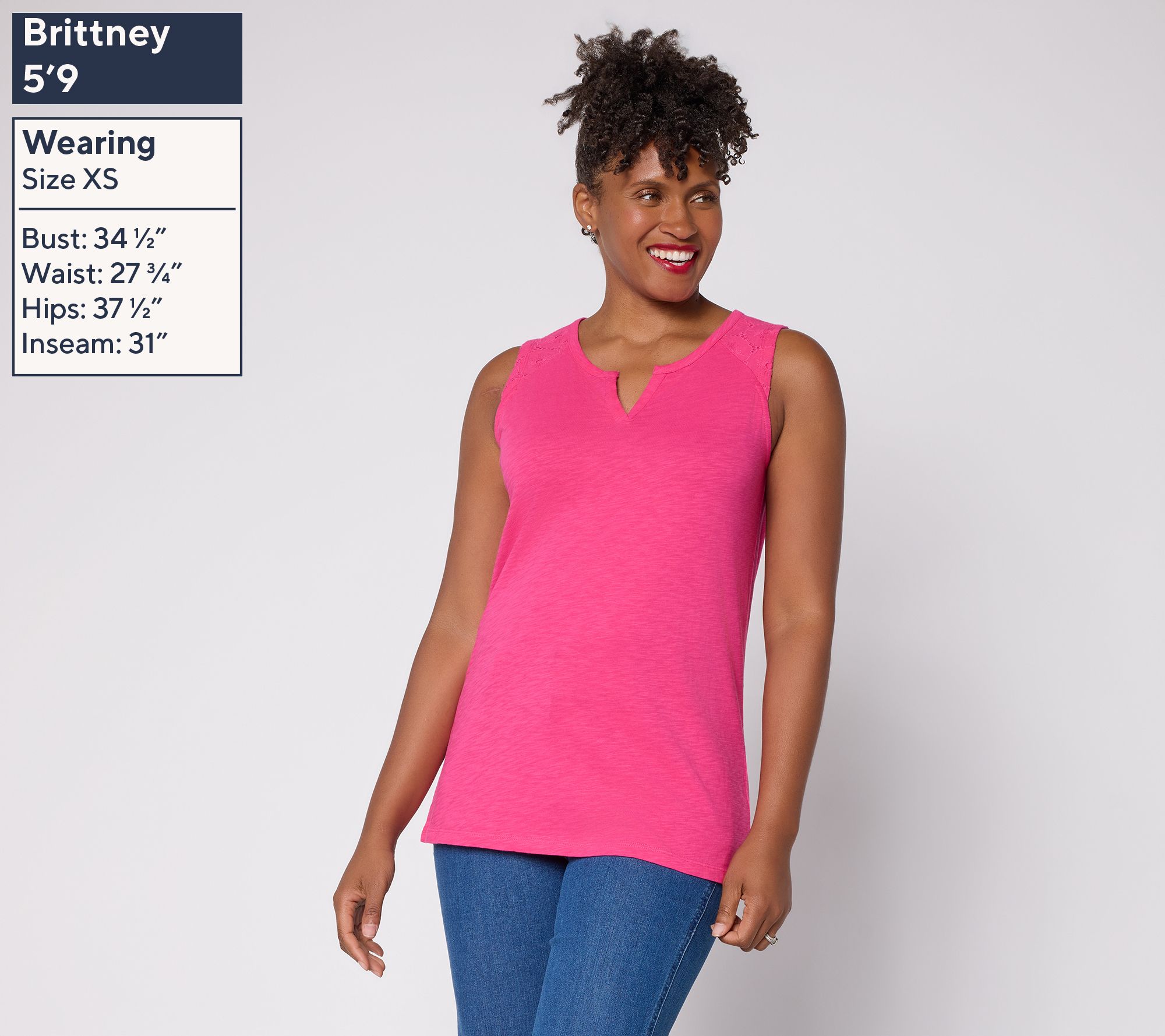 Denim & Co. Embroidered Slub Jersey Raglan Split Neck Tank Top