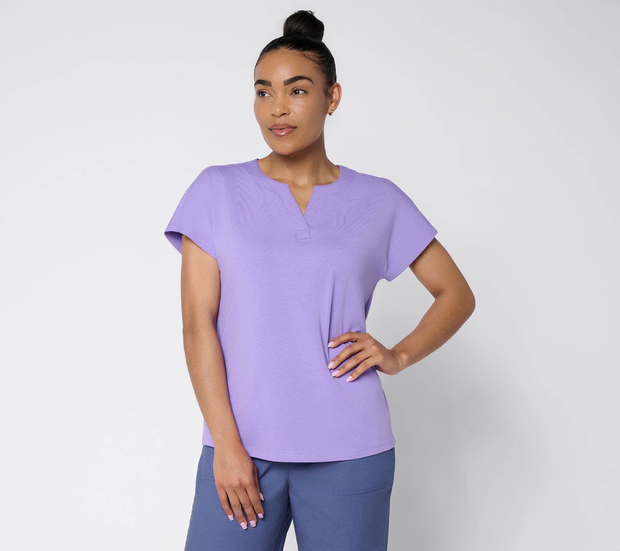 Denim & Co. Favorite Jersey Dolman Sleeve Split Neck Top