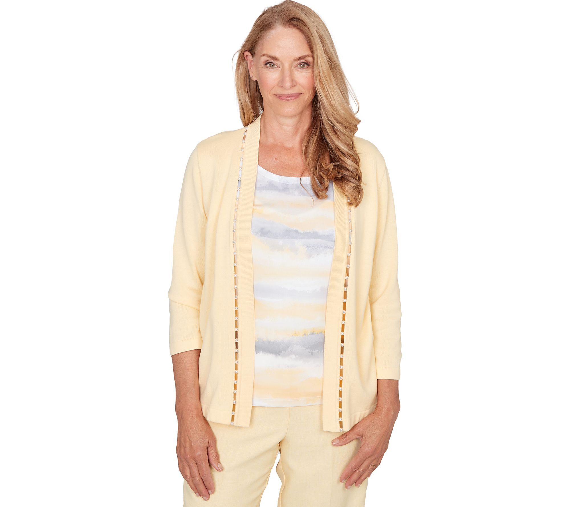 Alfred Dunner Women's Pearl Stripe Two in One Sweater