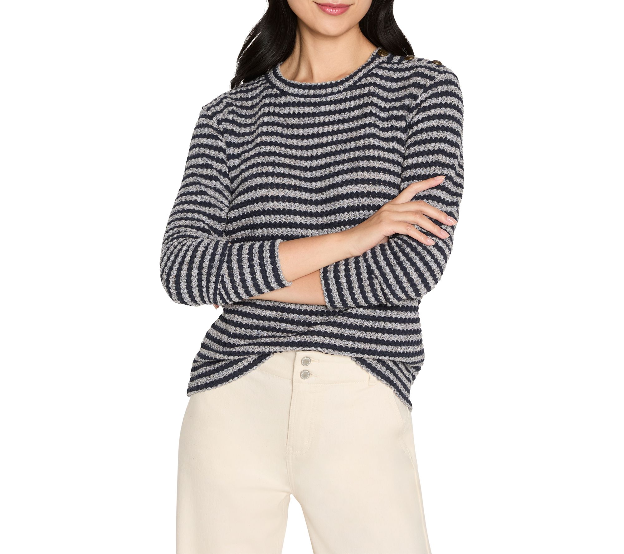 NIC+ZOE Texture Stripe Button Shoulder Top