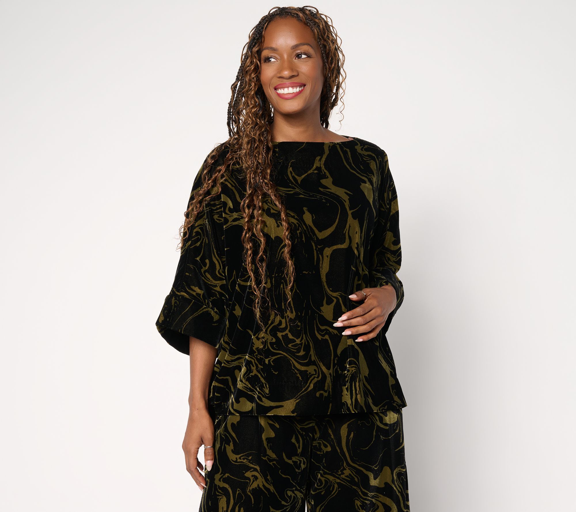 "As Is" Carla Rockmore Collection Printed Velvet Boat Neck Top