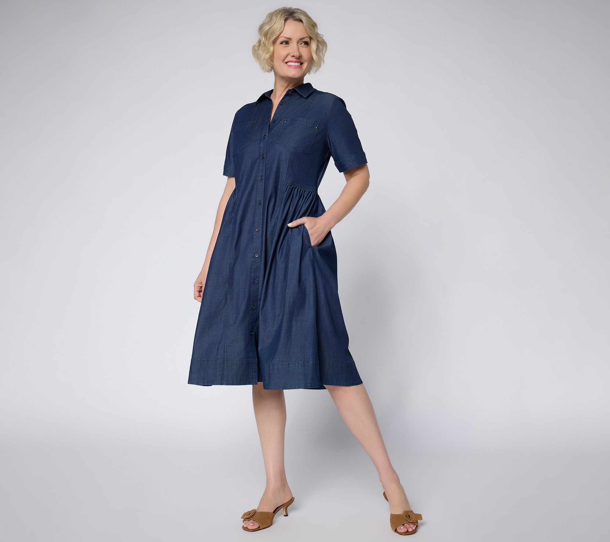 Joan Rivers Patch Pocket Regular Tencel Midi Length Denim Dress