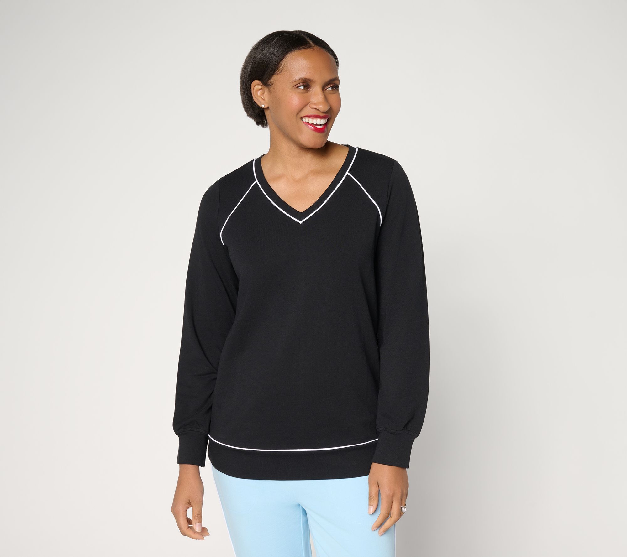 "As Is" Denim & Co. Active Drapey French Terry Top