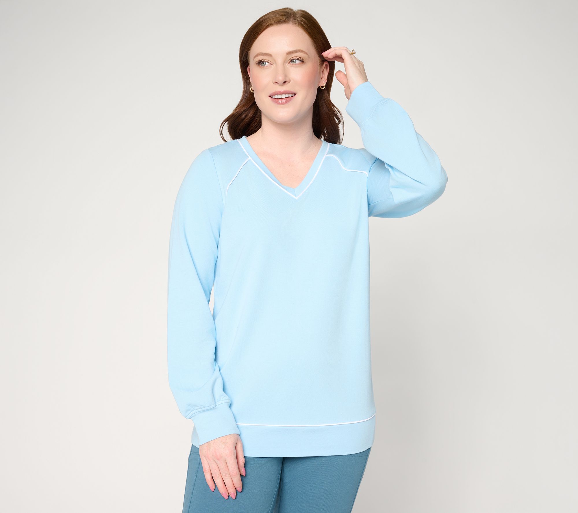 "As Is" Denim & Co. Active Drapey French Terry Top