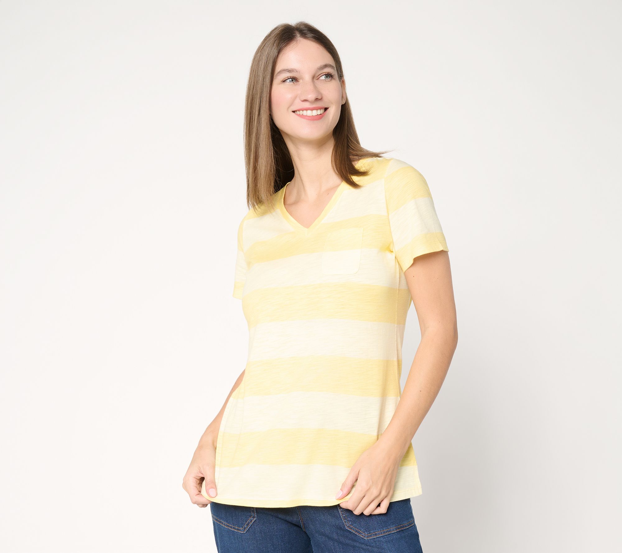 "As Is" Belle by Kim Gravel Slub Knit Stripe it Up! V Neck Top