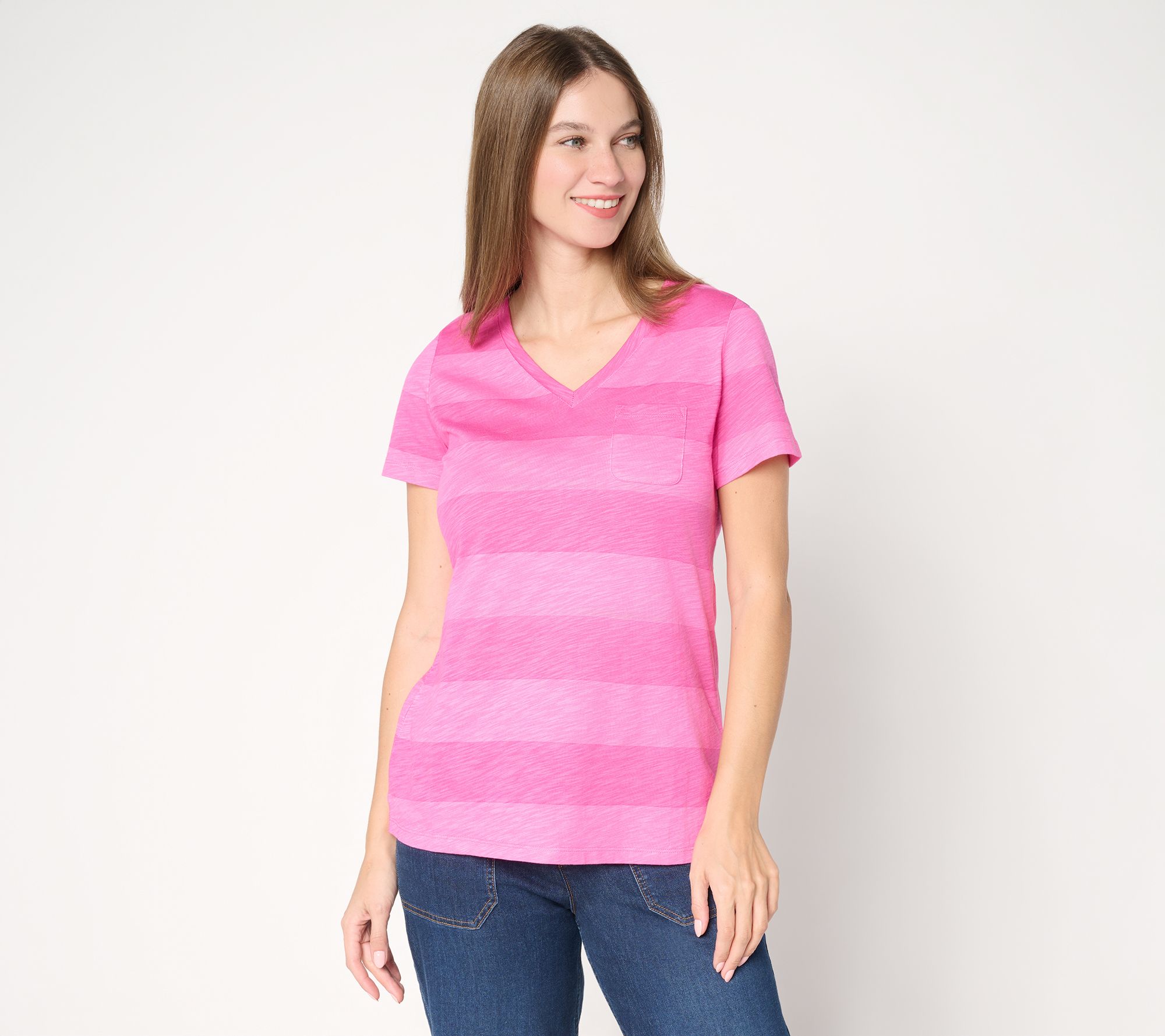 "As Is" Belle by Kim Gravel Slub Knit Stripe it Up! V Neck Top