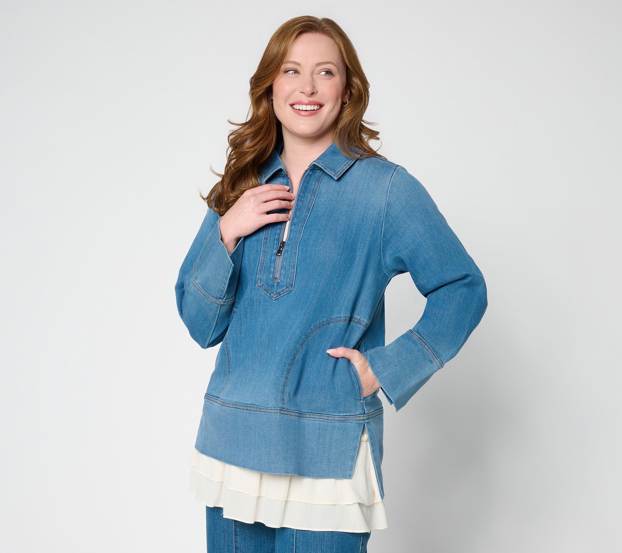 LOGO by Lori Goldstein Regular Denim Tunic w/ Long Sleeves