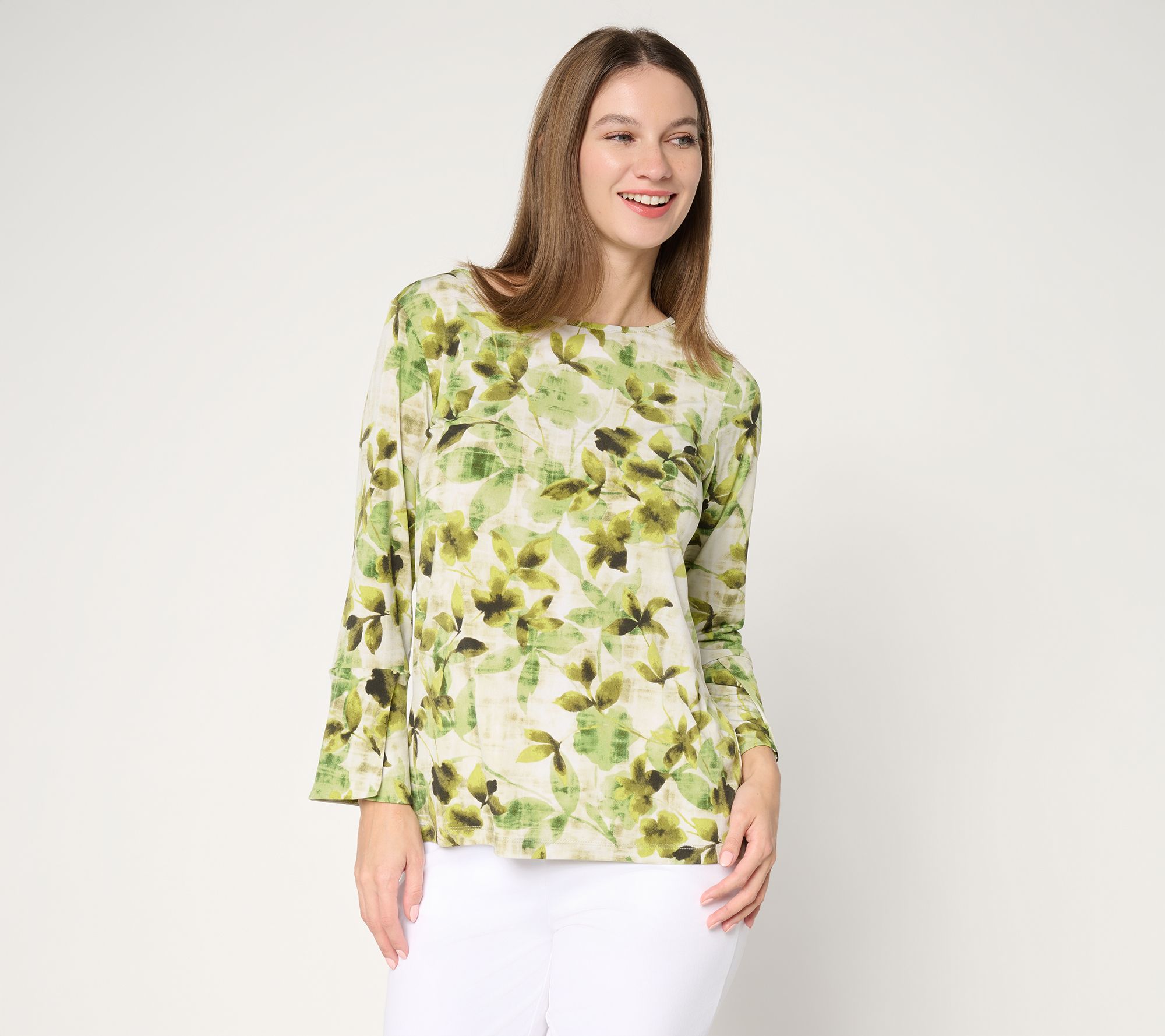 "As Is" Susan Graver Printed Liquid Knit Bell-Sleeve Top
