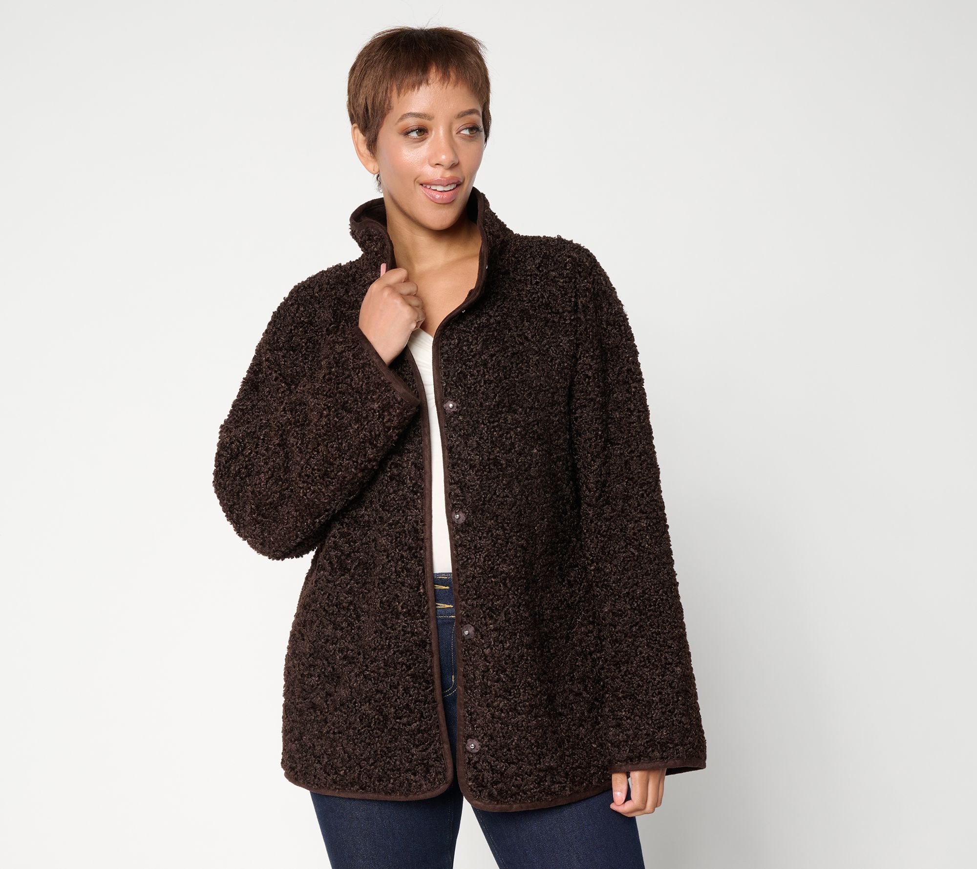 Dennis Basso Regular Bonded Sherpa Snap Front Jacket