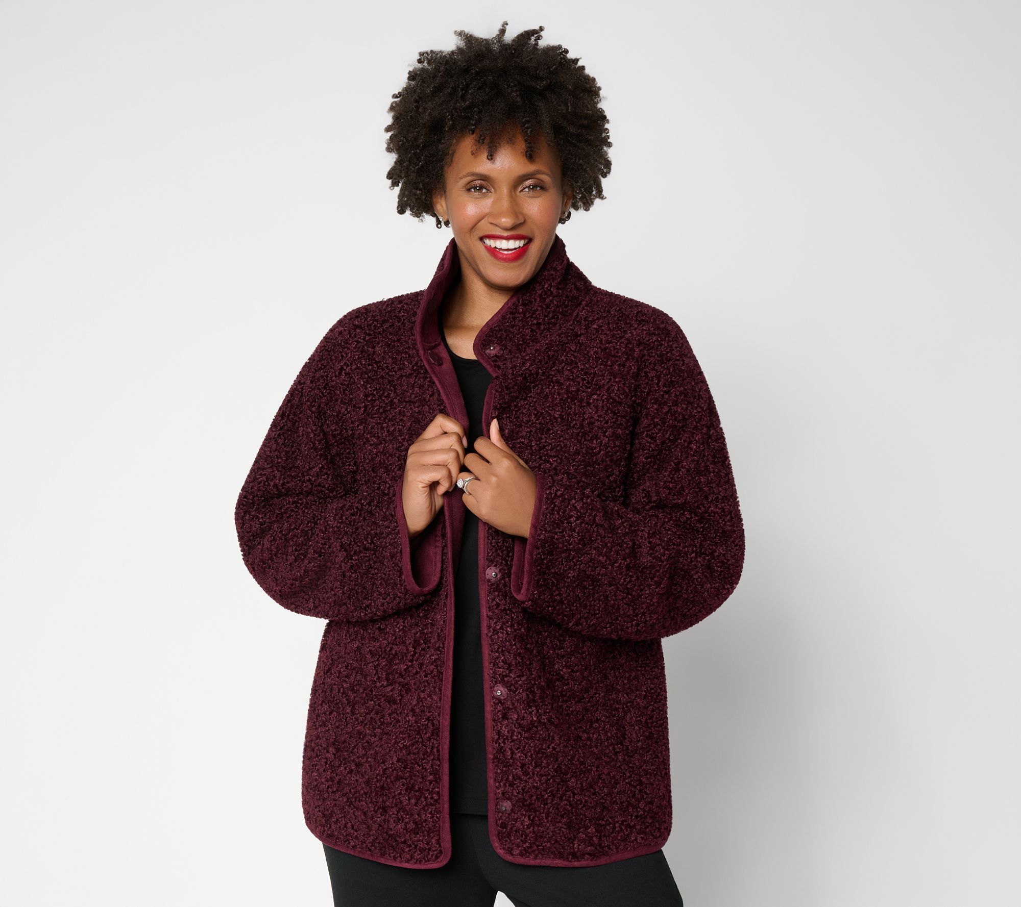 Dennis Basso Regular Bonded Sherpa Snap Front Jacket