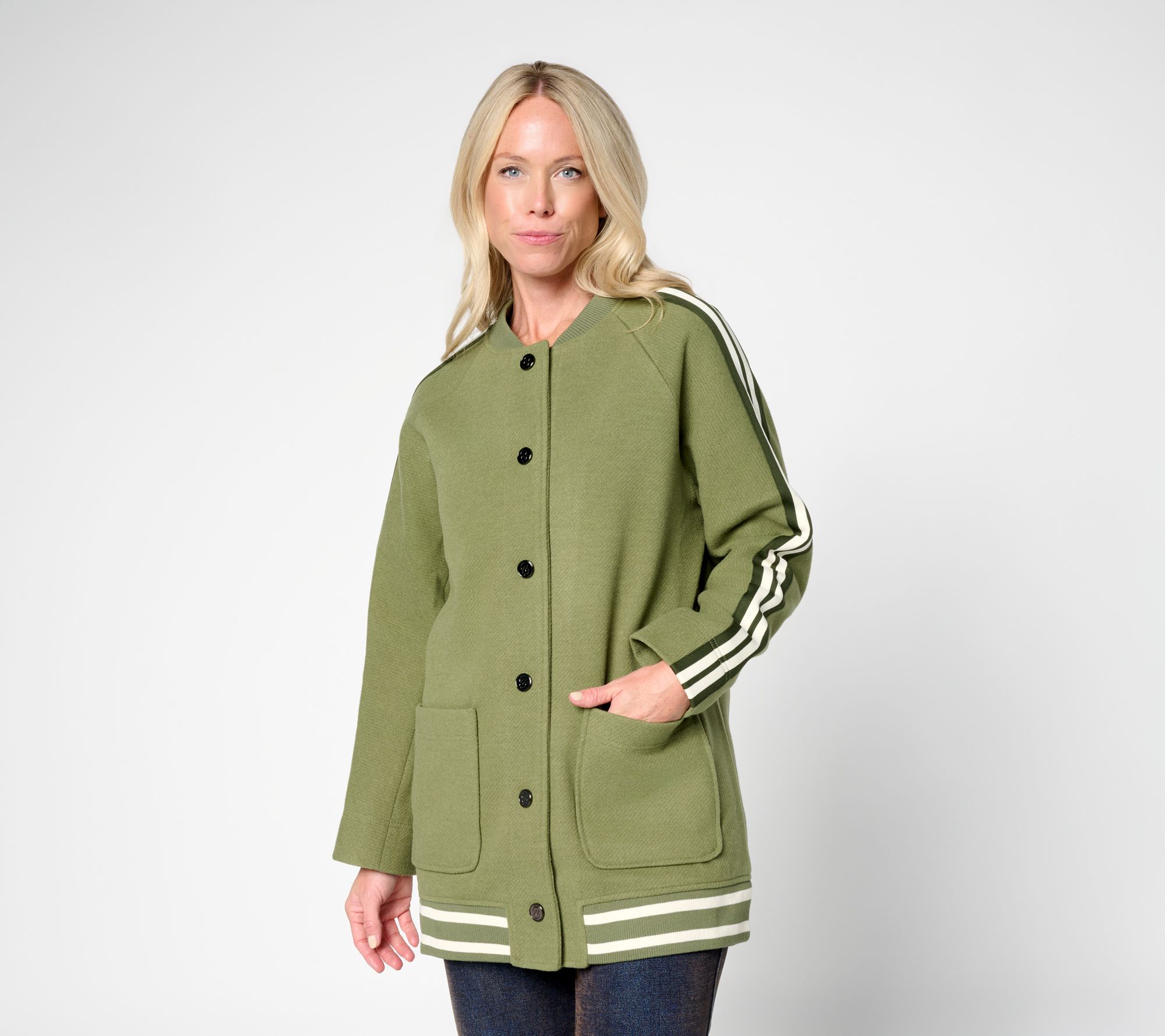 RM Studio x Rebecca Minkoff Twill Melton Enlongated Varsity Jacket