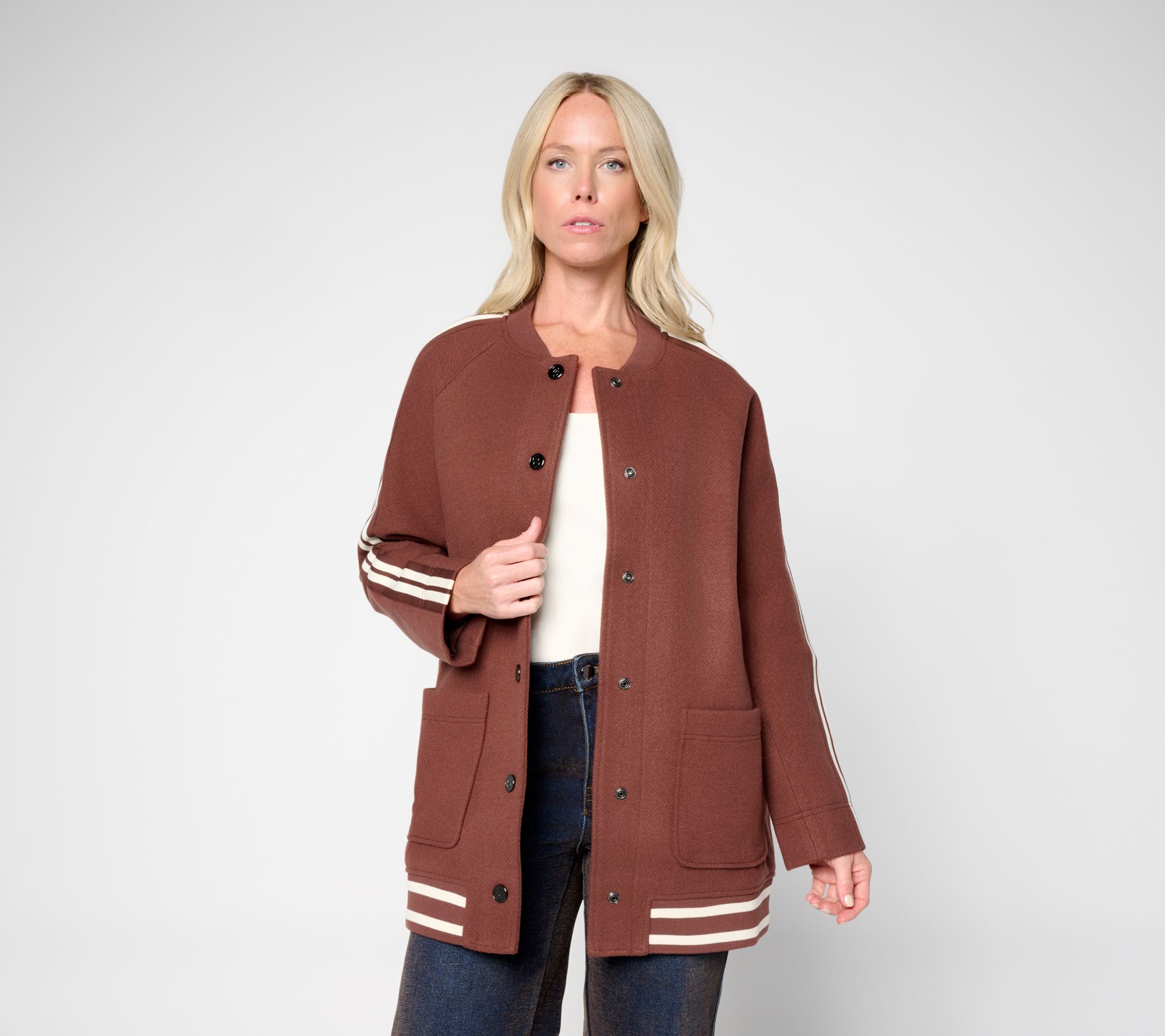 RM Studio x Rebecca Minkoff Twill Melton Enlongated Varsity Jacket
