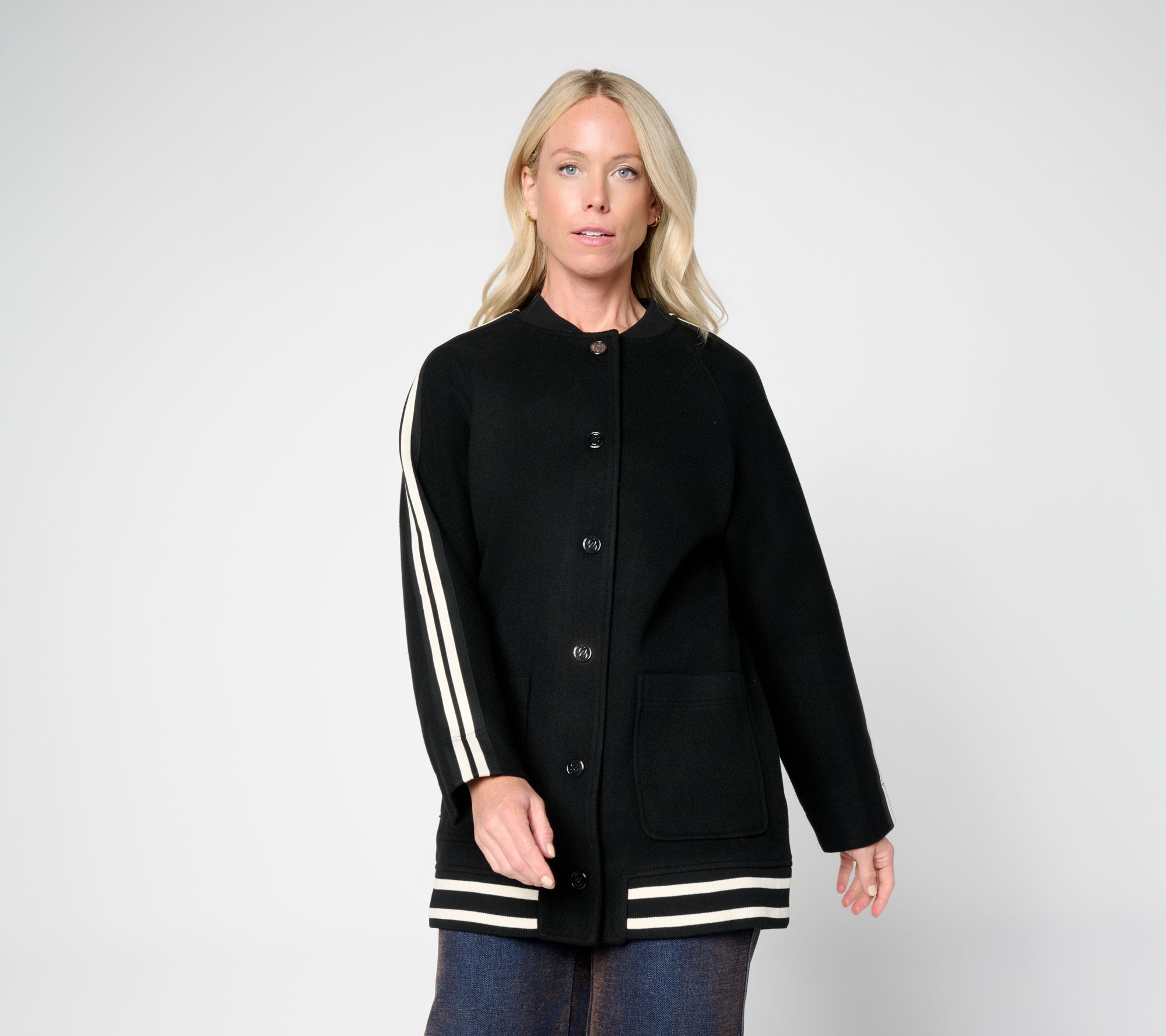 RM Studio x Rebecca Minkoff Twill Melton Enlongated Varsity Jacket