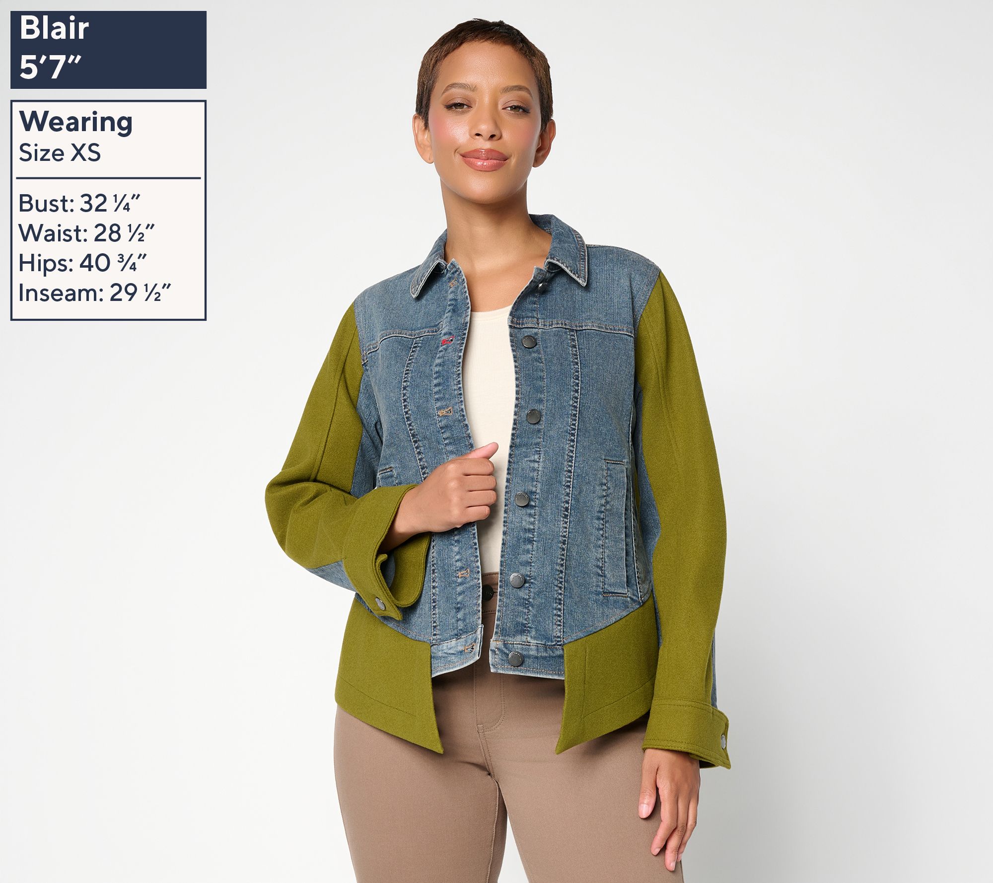 Peace Love World Long Sleeve Mixed Media Denim Jacket | QVC