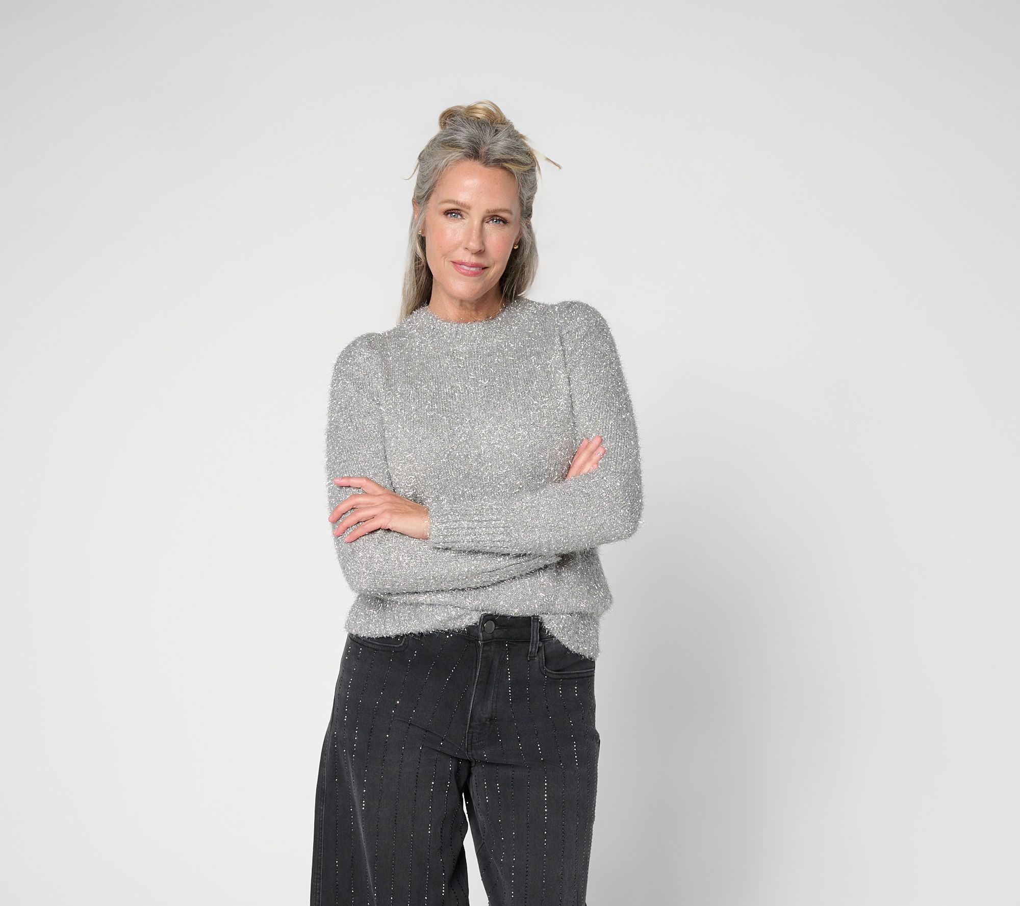 RM Studio x Rebecca Minkoff Minx Lurex Puff Sleeve Sweater