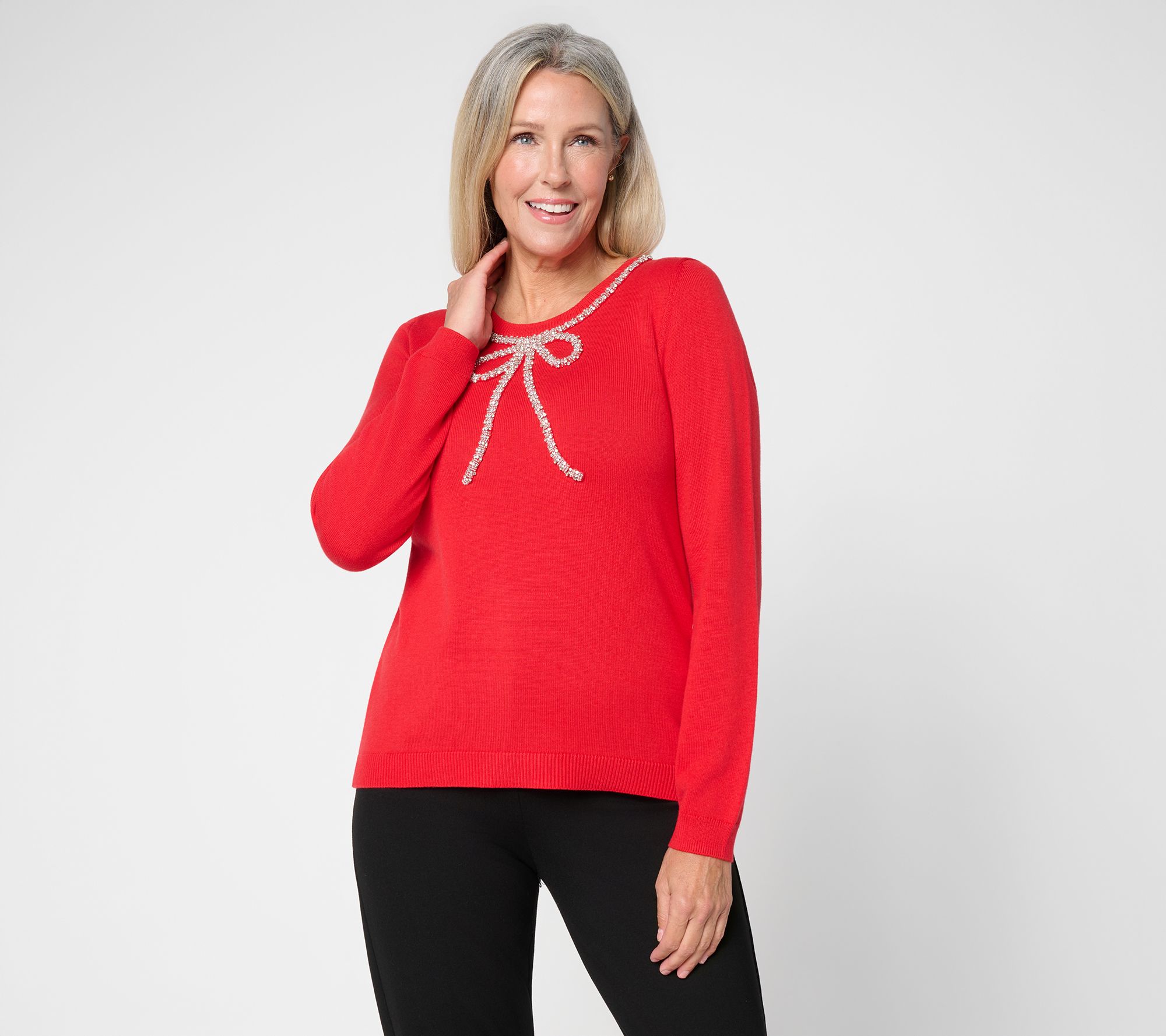 Joan Rivers Cotton Rayon Rhinestone Bow Sweater