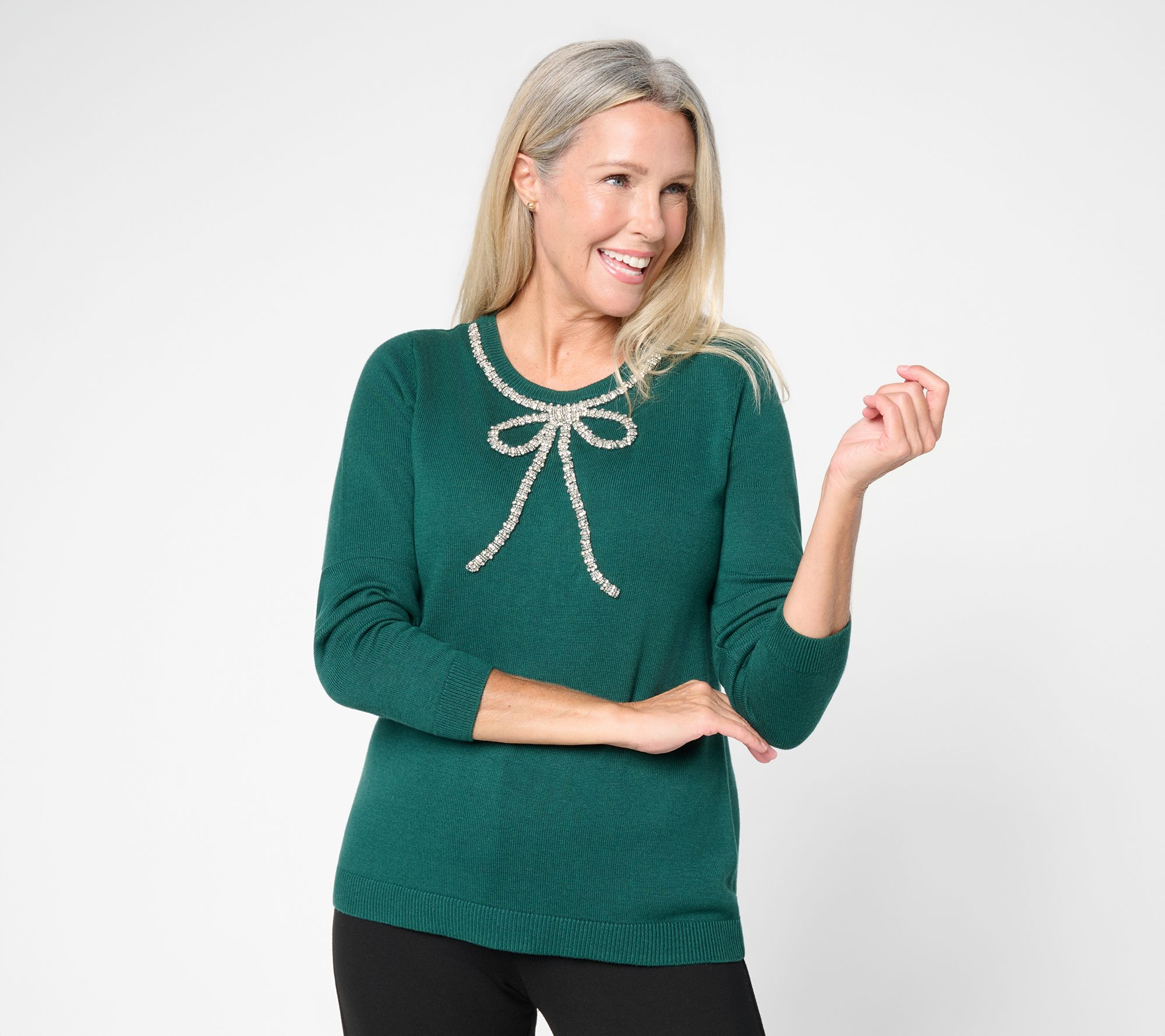 Joan Rivers Cotton Rayon Rhinestone Bow Sweater
