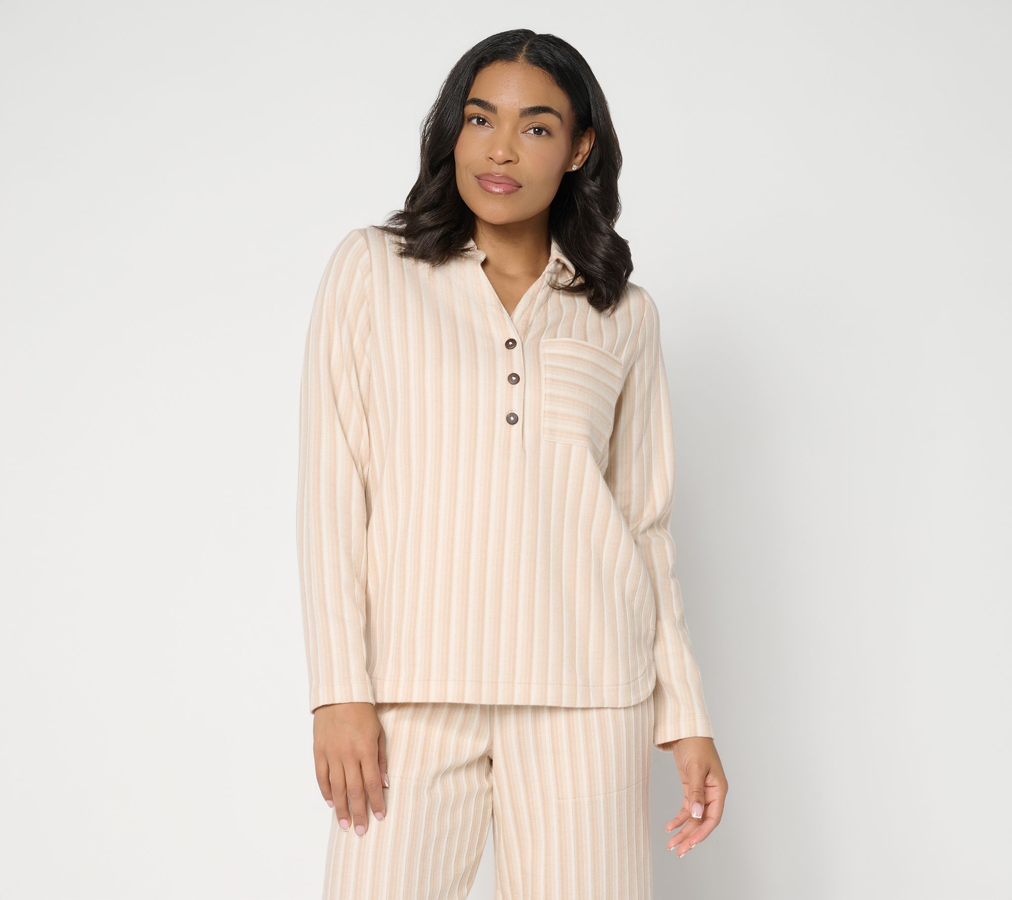 "As Is" AnyBody Striped Jacquard Collared Henley Top