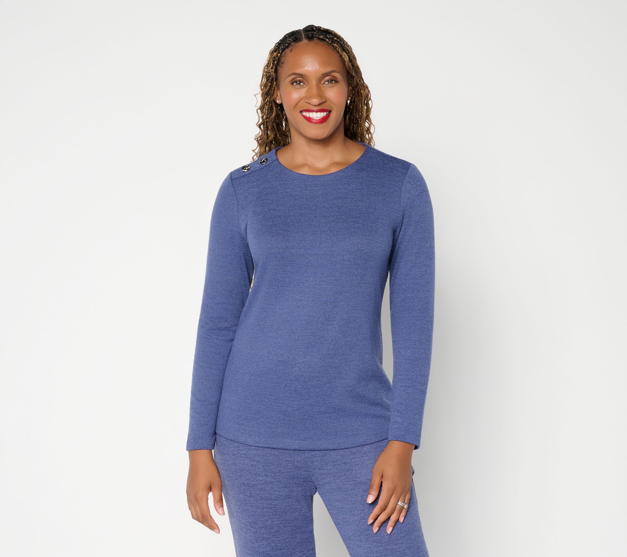 Denim & Co. Heavenly Jersey Round Neck Top with Button Details