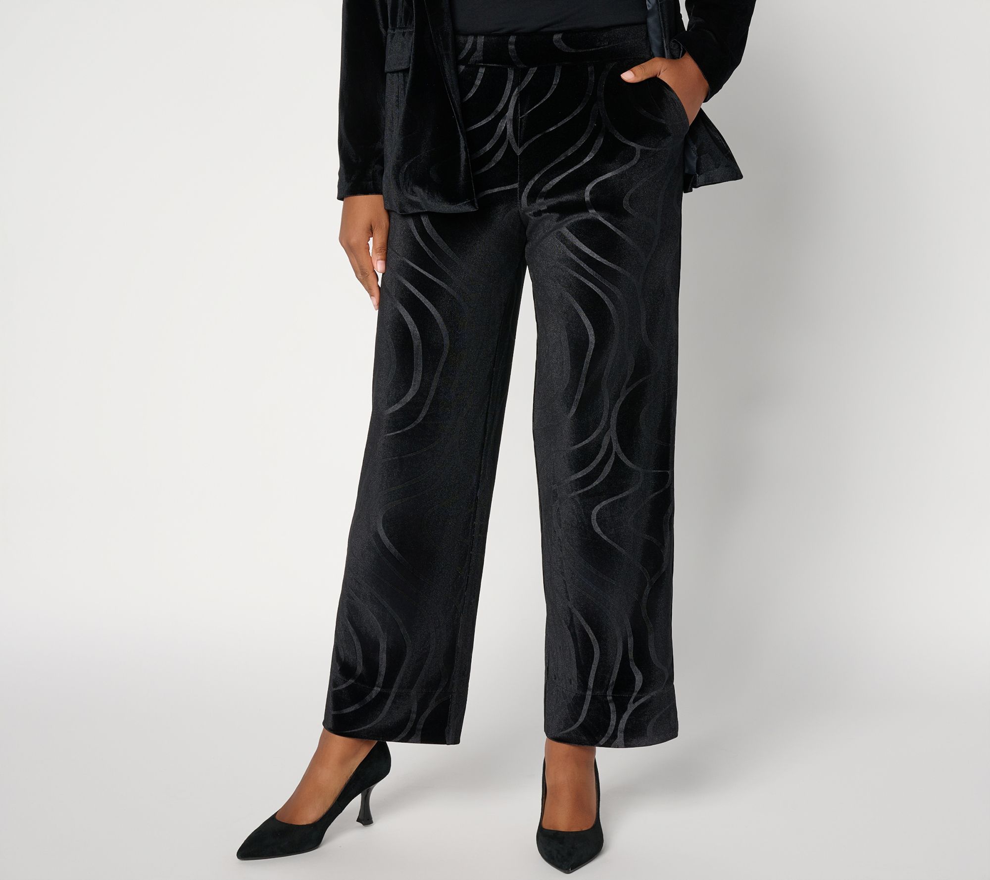 LOGO Lavish by Lori Goldstein Regular Embossed Velvet Pants