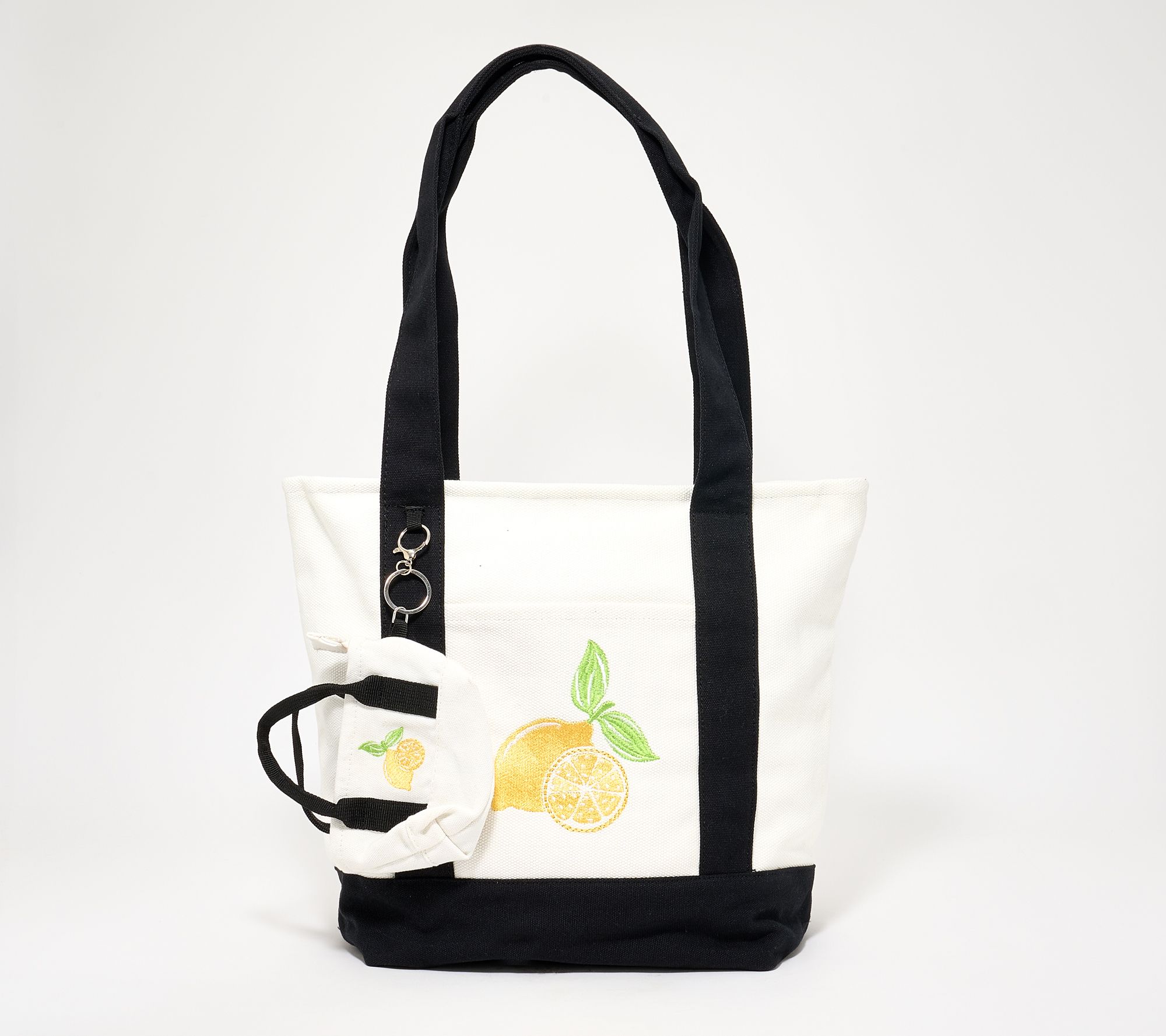 "As Is" Denim & Co. Embroidered Canvas Tote Bag with Bag Charm