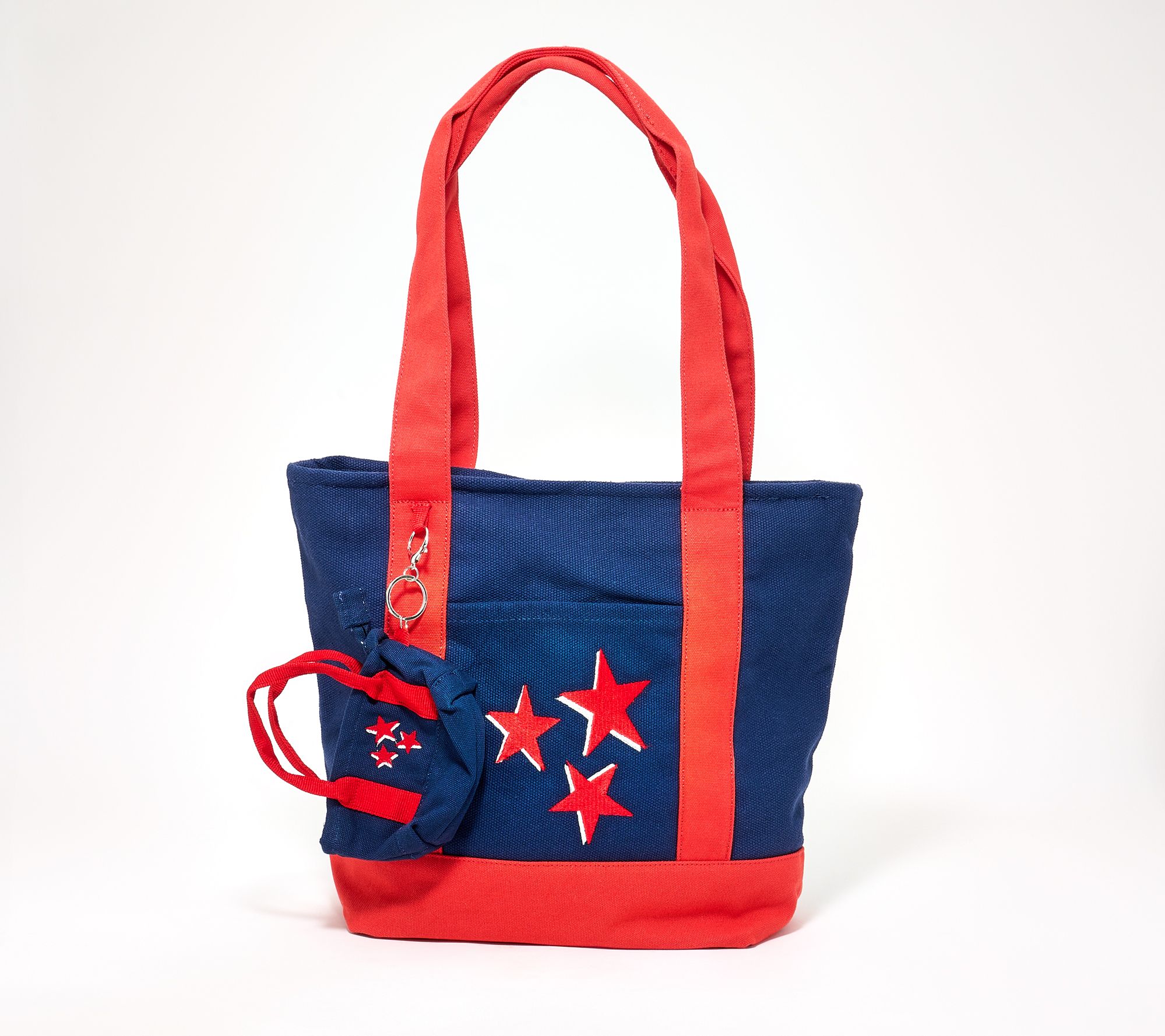 "As Is" Denim & Co. Embroidered Canvas Tote Bag with Bag Charm