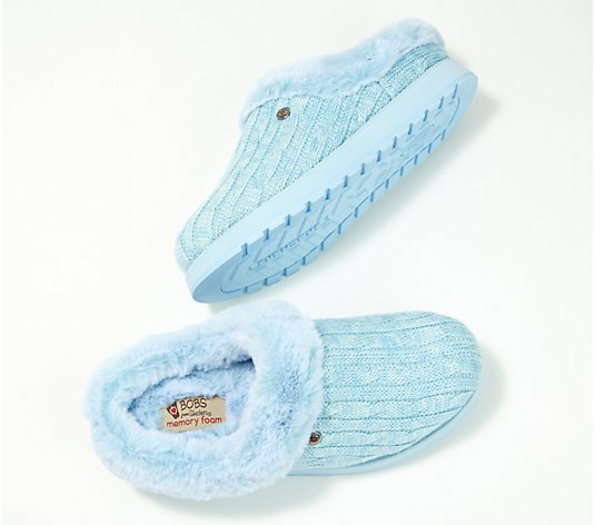 Skechers Sweater Knit Faux Fur Slippers - Ice Angel