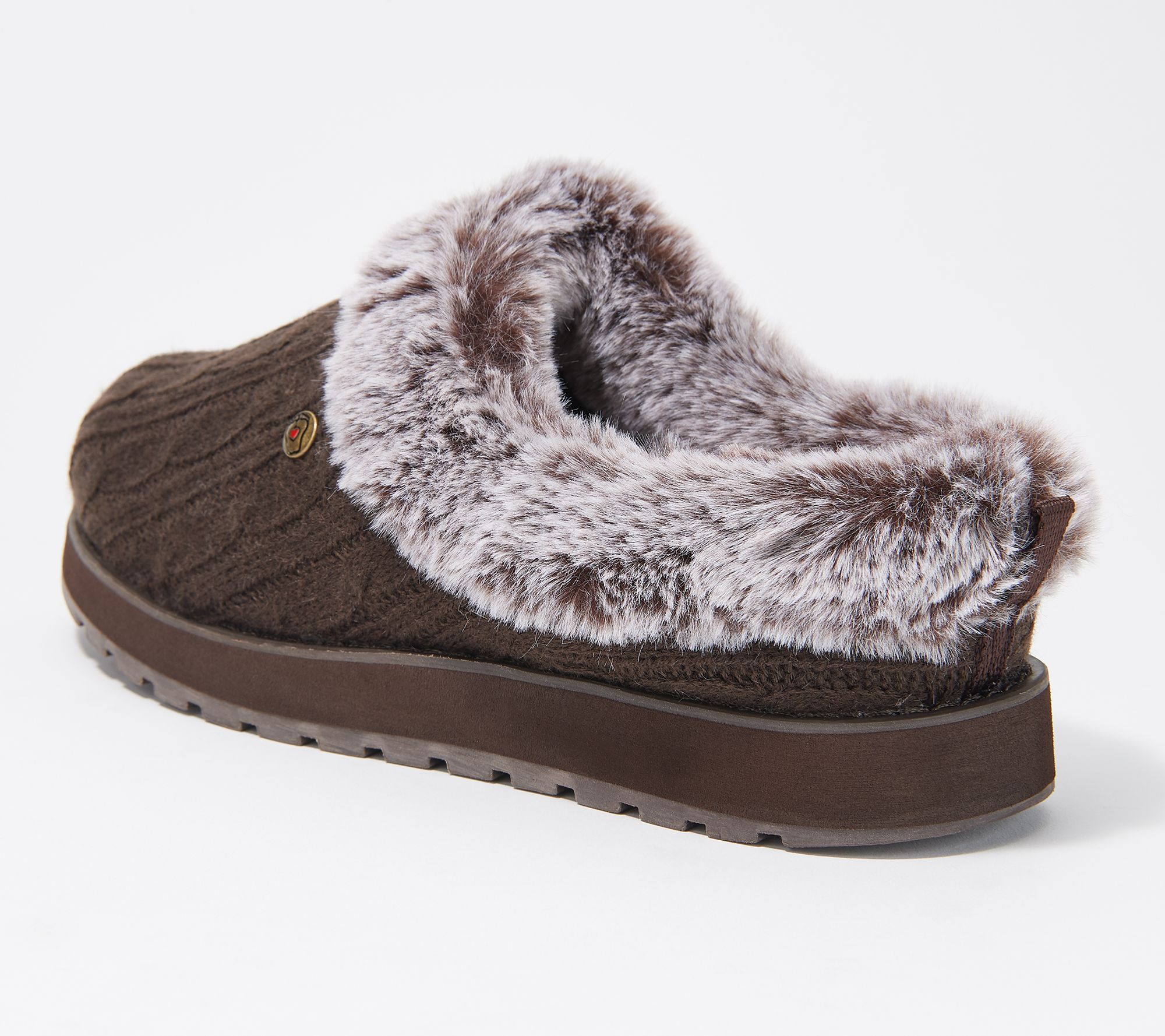 HARD SOLE FAUX FUR LINED SWEATER KNIT CLOG WOMENS SLIPPERS 