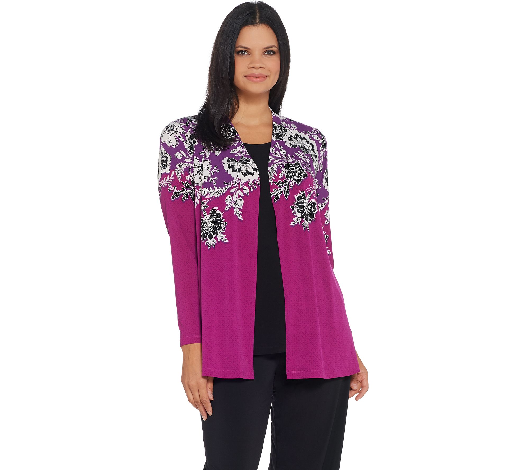 Susan Graver Printed Liquid Knit Cardigan and Tank Set - QVC.com