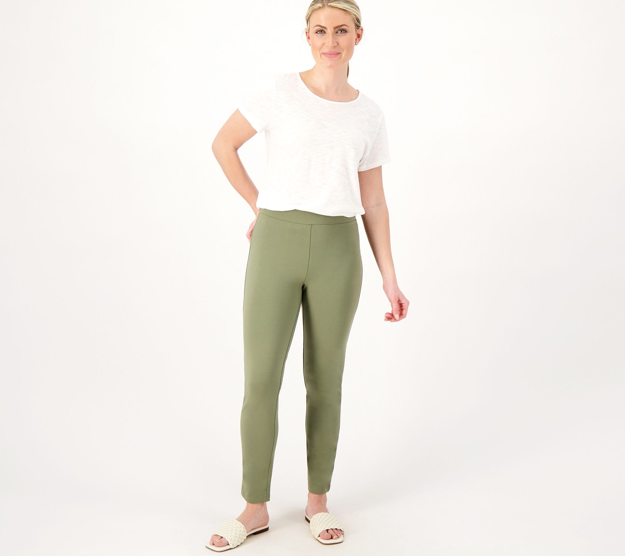 Susan Graver, Pants & Jumpsuits, Susan Graver Weekend Premium Stretch  Crop Pants With Button White Medium A397796