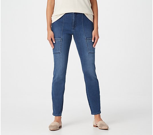 Susan Graver Regular High Stretch Denim Zip-Front Ankle Jeans