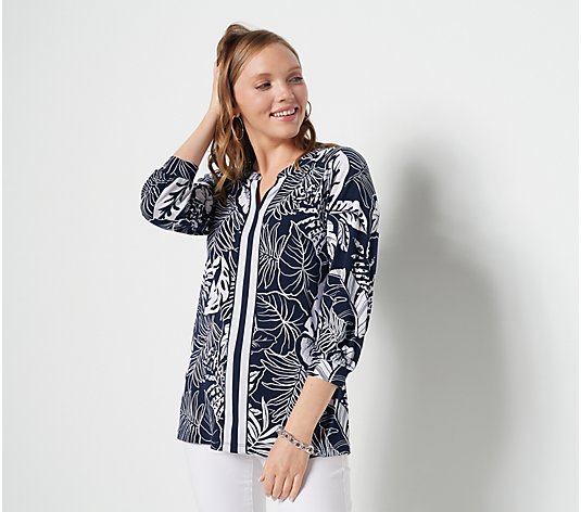 Susan Graver Printed Liquid Knit Top with Blouson Sleeves