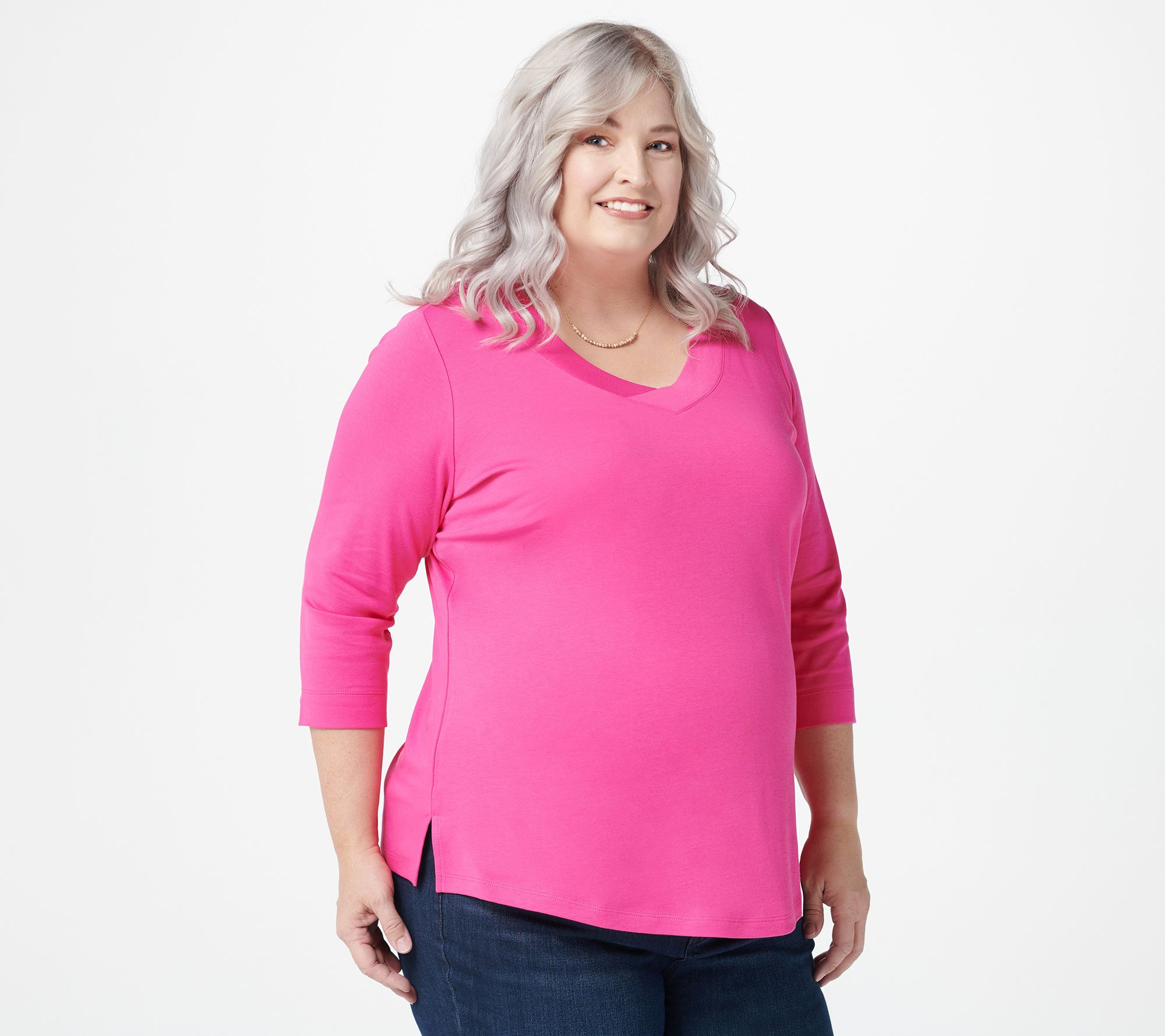 "As Is" Isaac Mizrahi Live Essentials Pima Cotton V-Neck Top