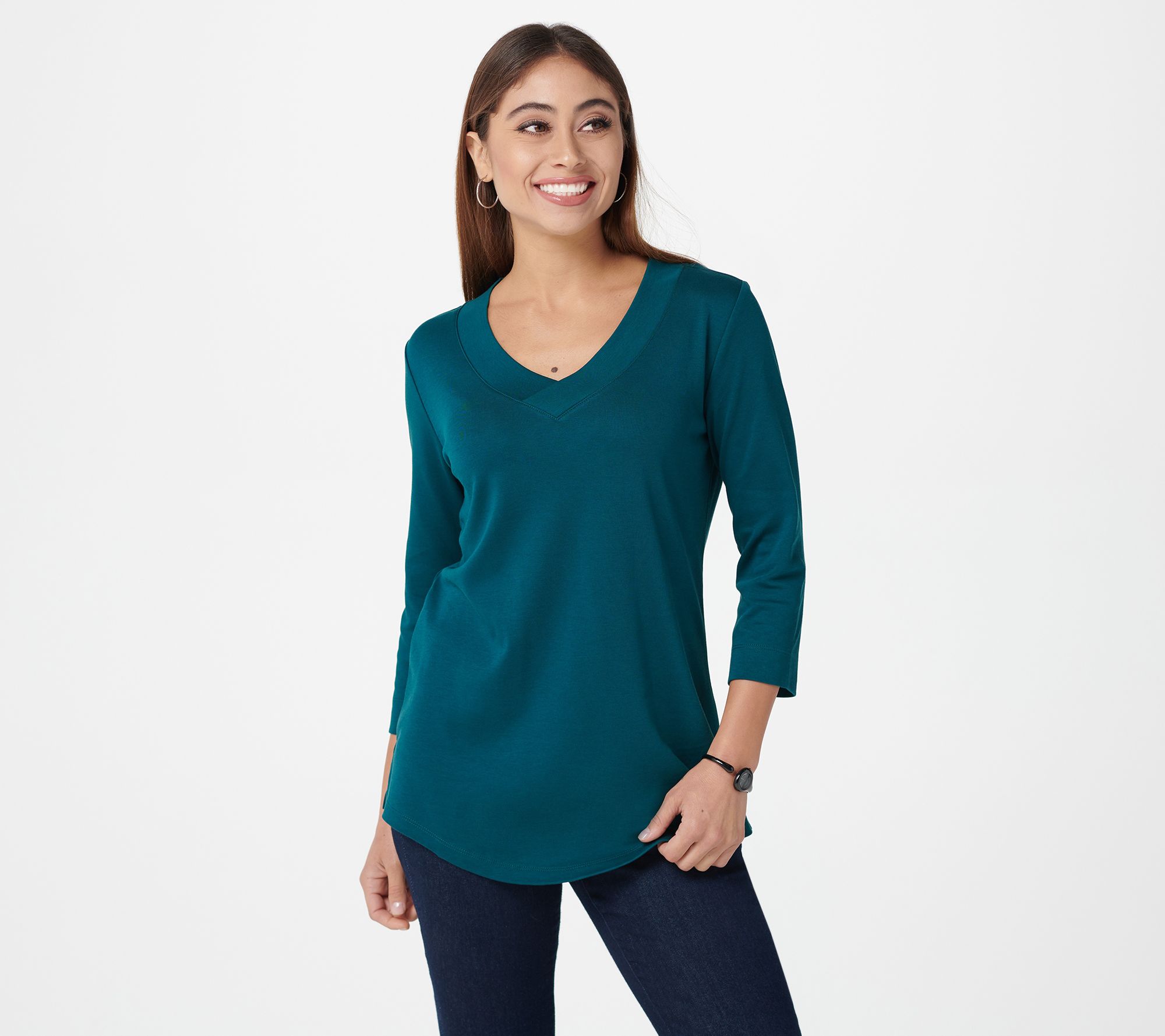 "As Is" Isaac Mizrahi Live Essentials Pima Cotton V-Neck Top